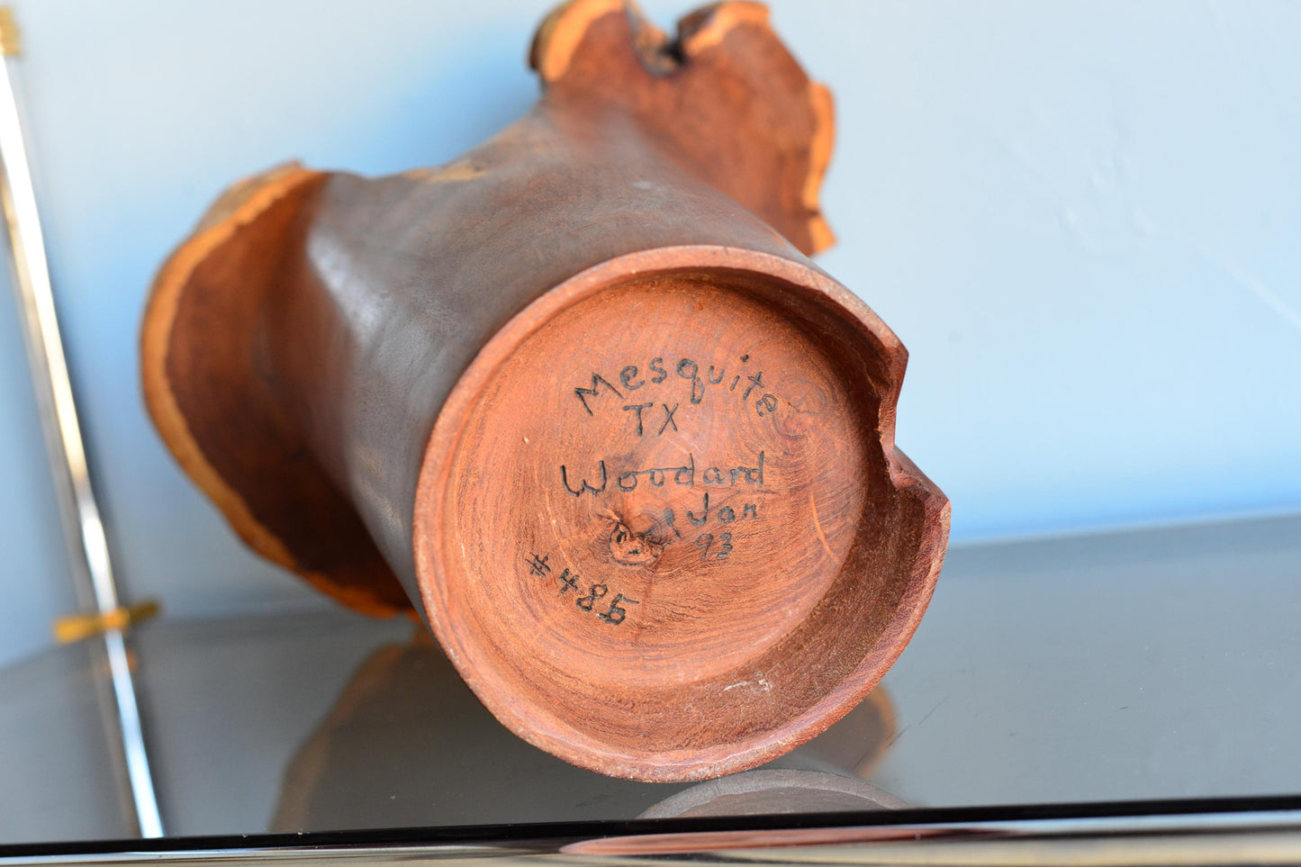 Vintage Handmade Mesquite Wood Vase Signed Woodard 1993