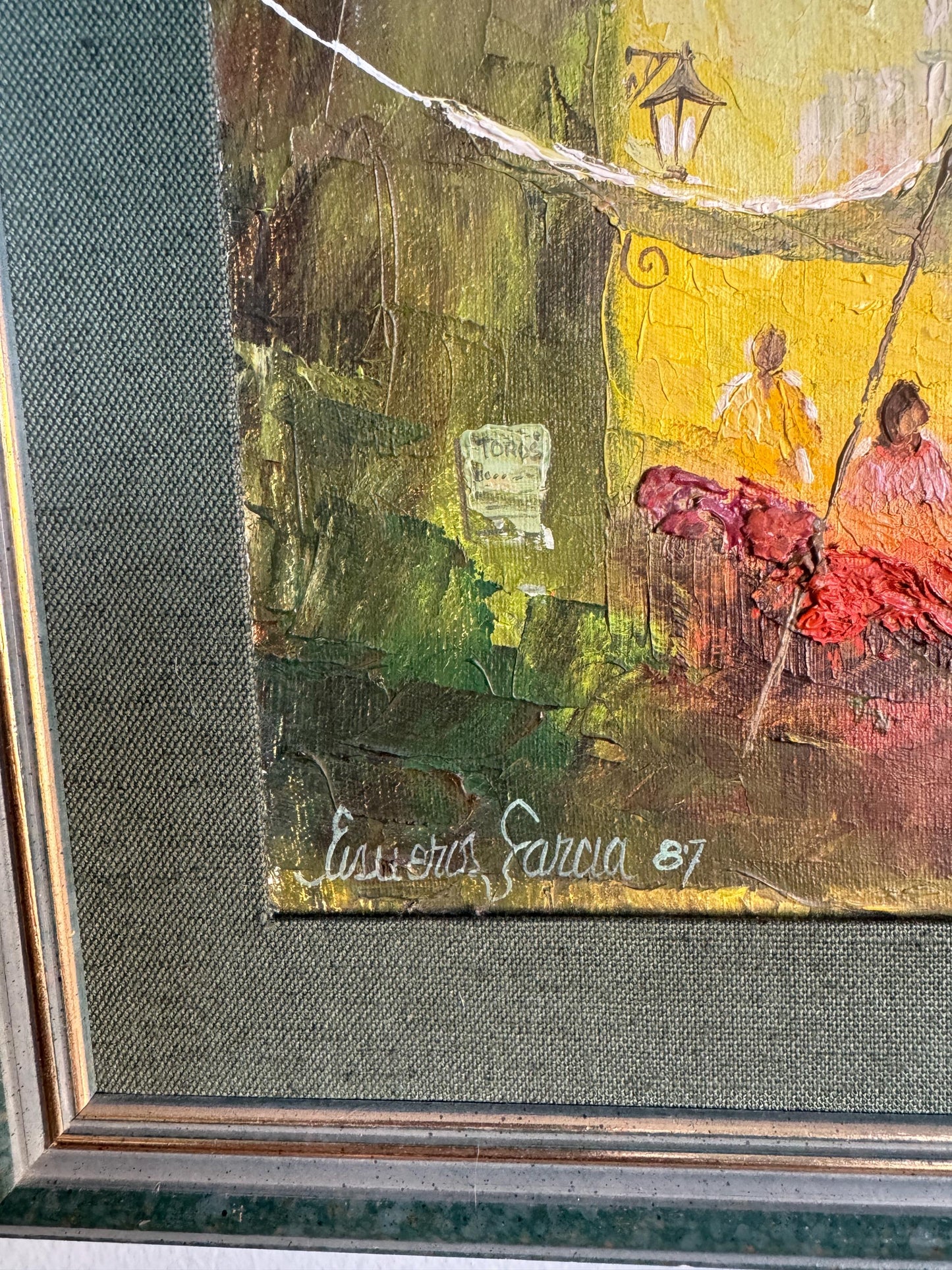 Original Efrén Cisneros García Painting Mexico Market Scene 1987
