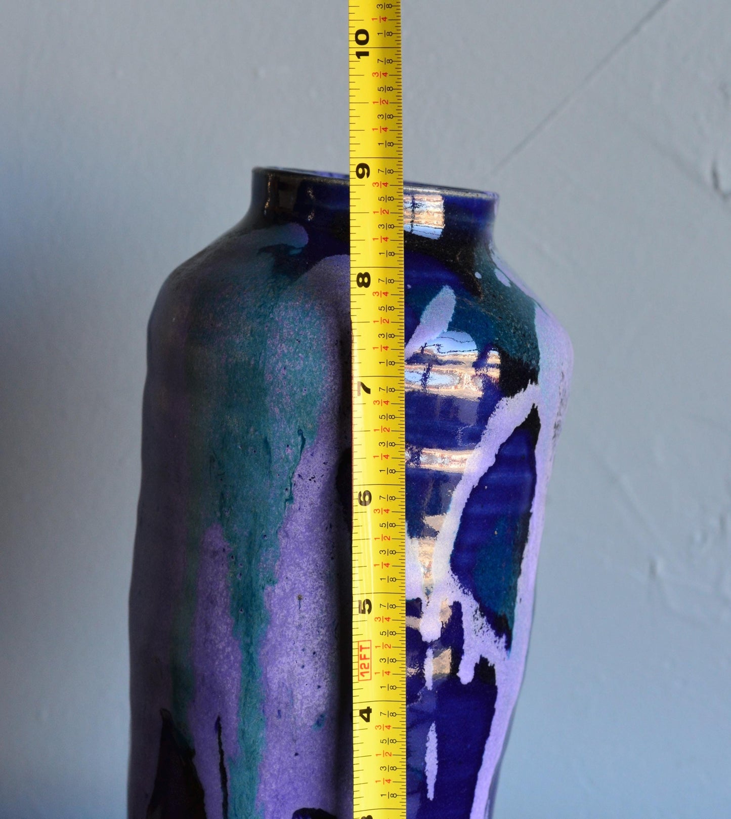 Vintage Hand Thrown Blue Studio Pottery Vase Signed GB