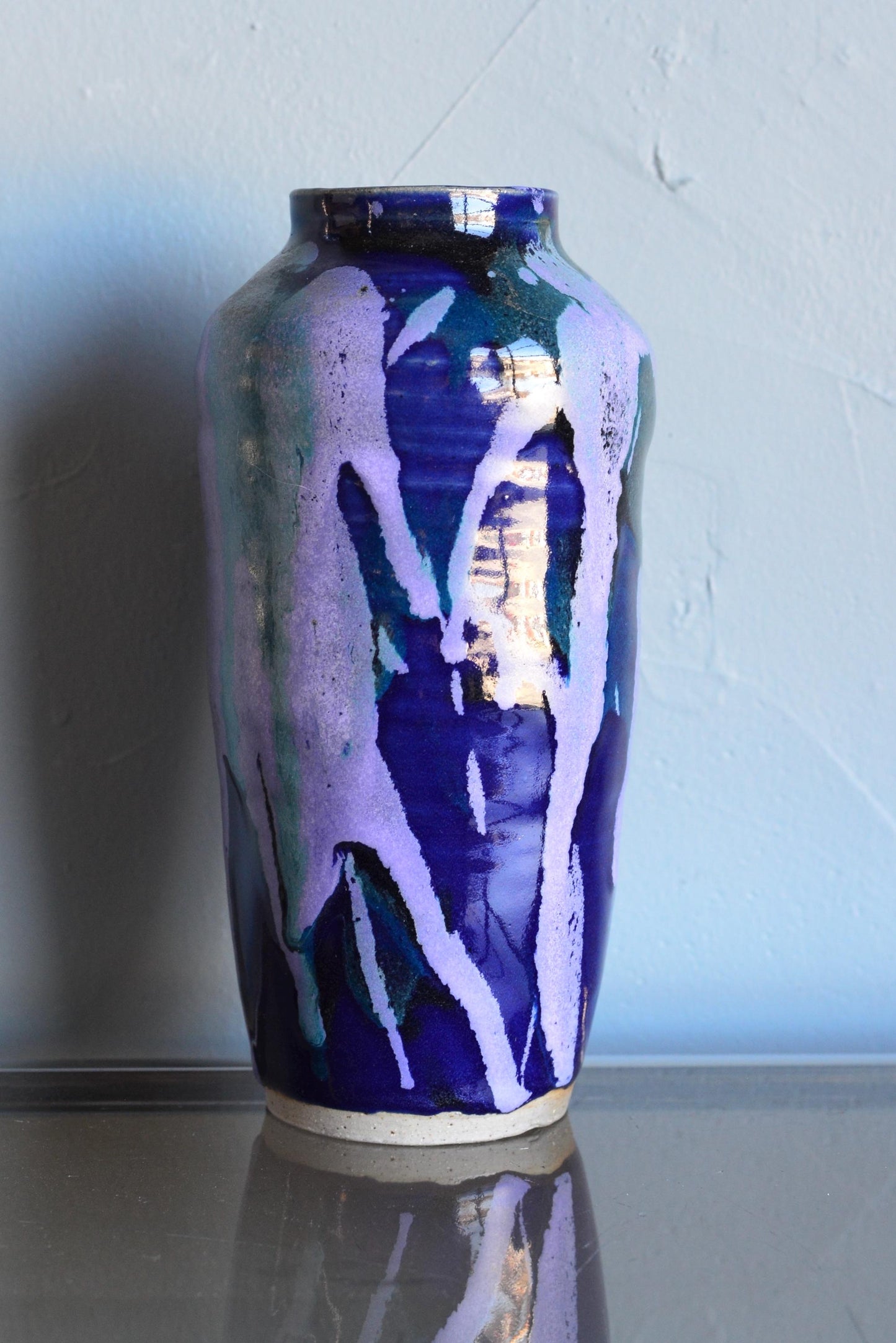 Vintage Hand Thrown Blue Studio Pottery Vase Signed GB