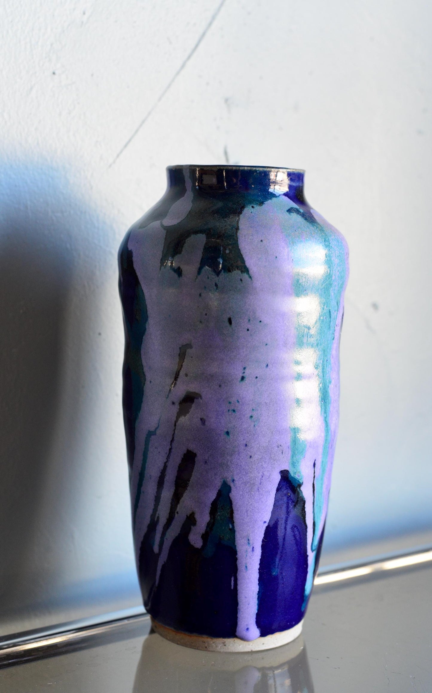 Vintage Hand Thrown Blue Studio Pottery Vase Signed GB