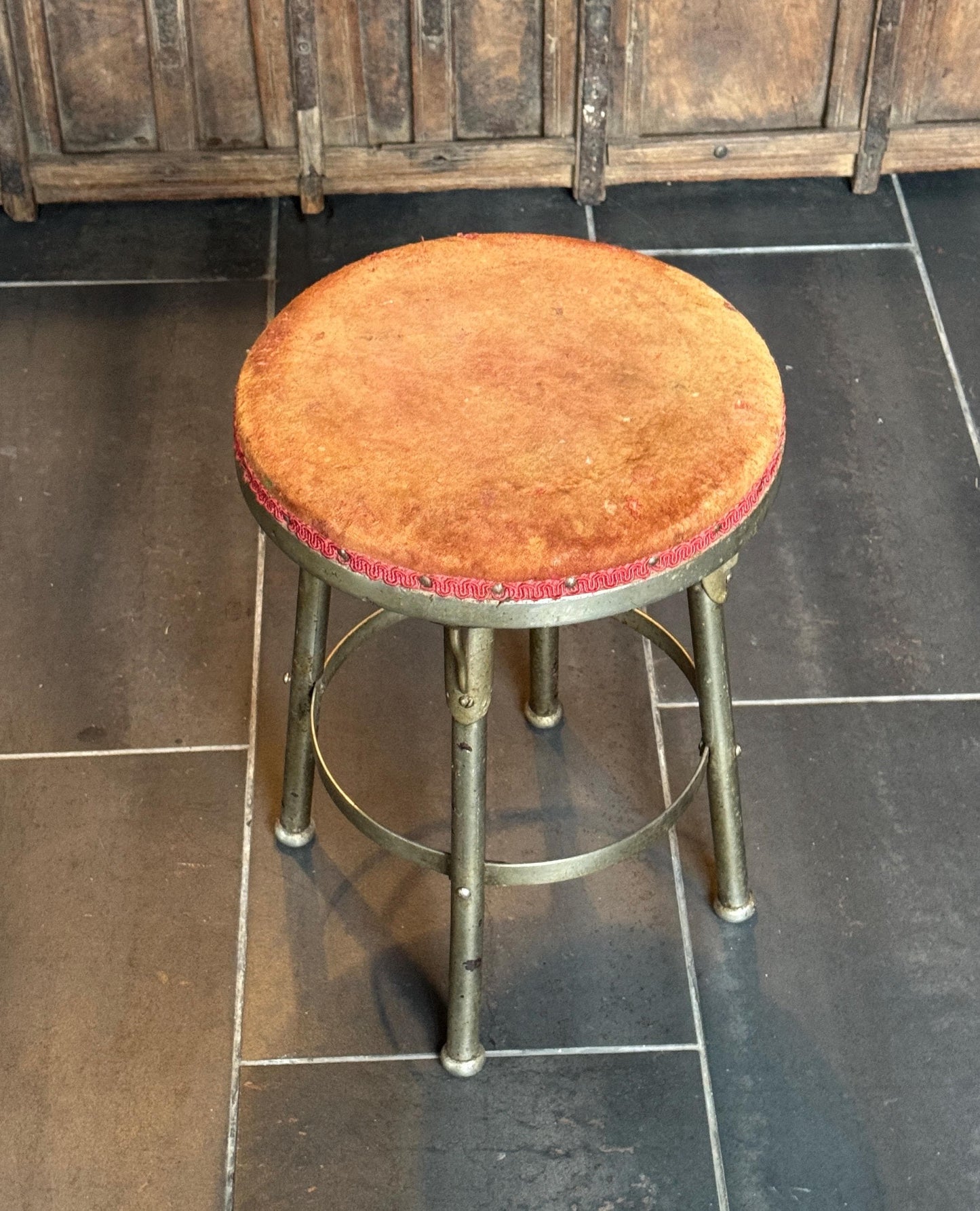 Vintage Art Deco Cast Iron & Chrome Stool 1920s