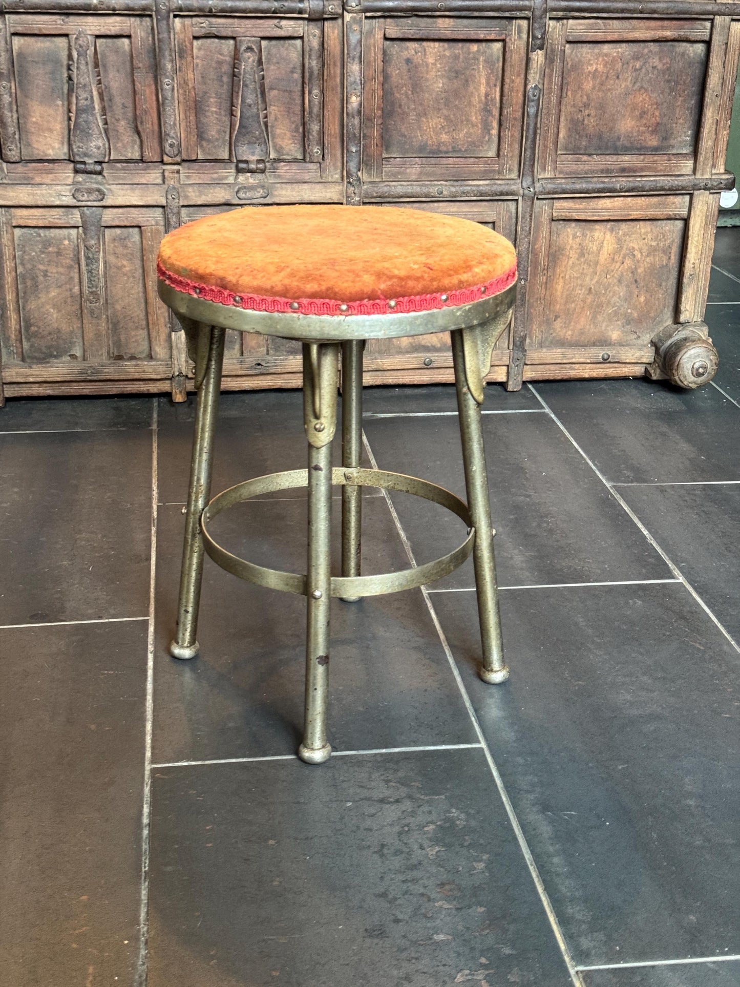 Vintage Art Deco Cast Iron & Chrome Stool 1920s