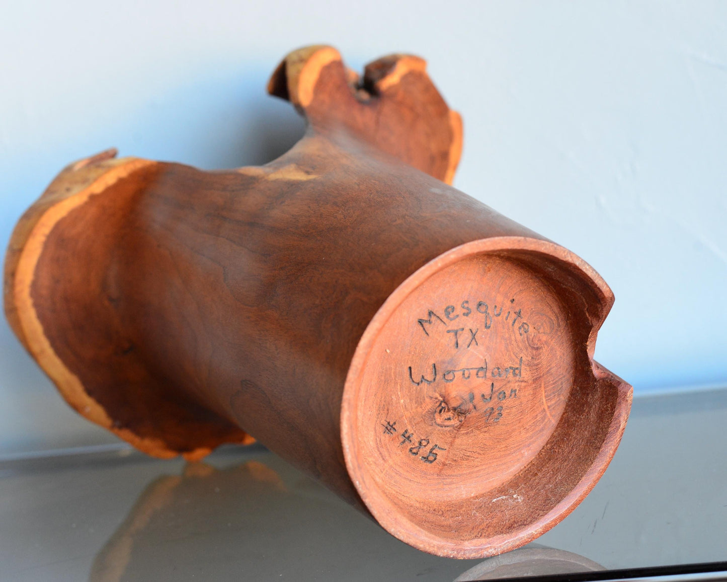 Vintage Handmade Mesquite Wood Vase Signed Woodard 1993