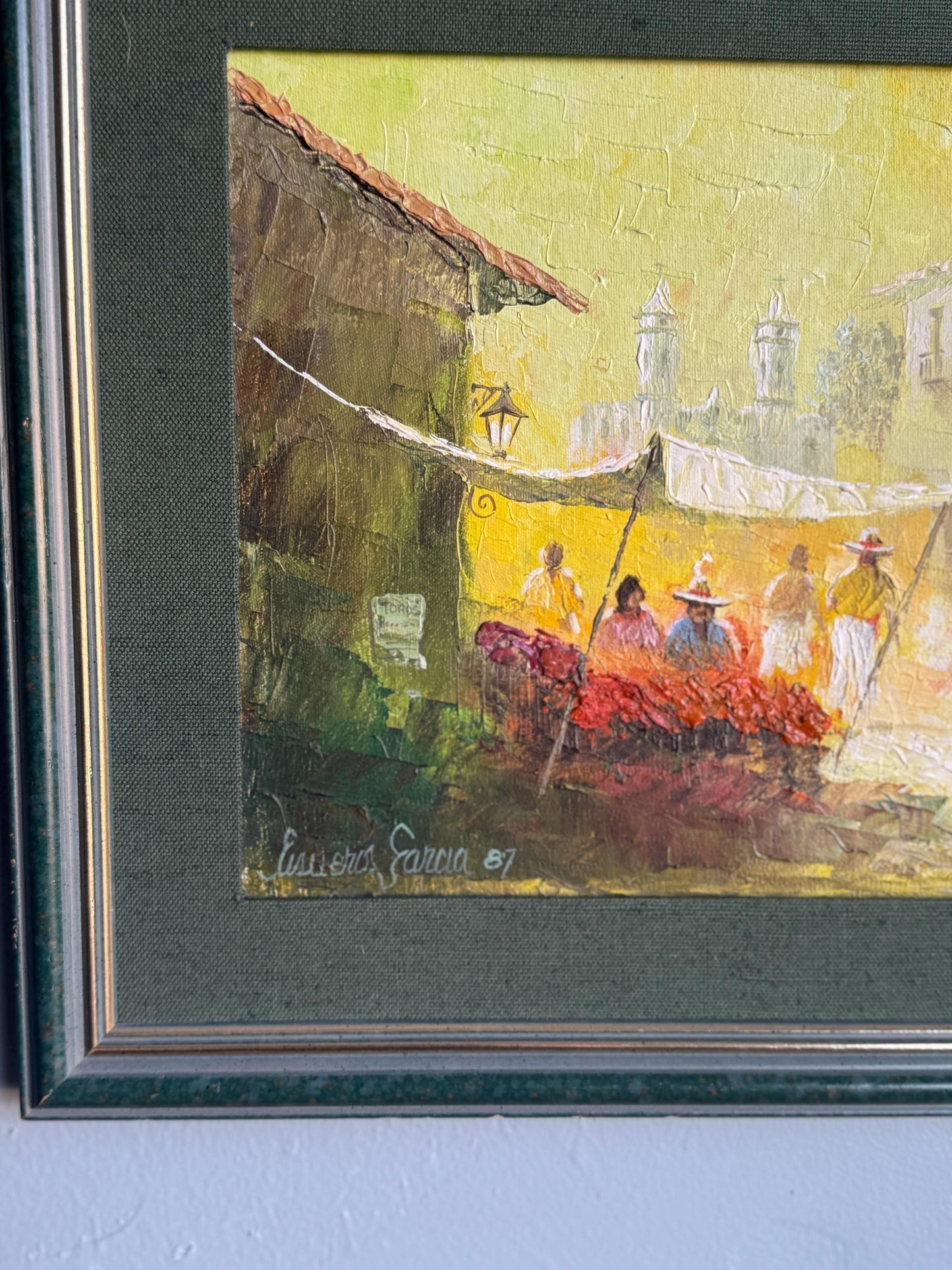 Original Efrén Cisneros García Painting Mexico Market Scene 1987
