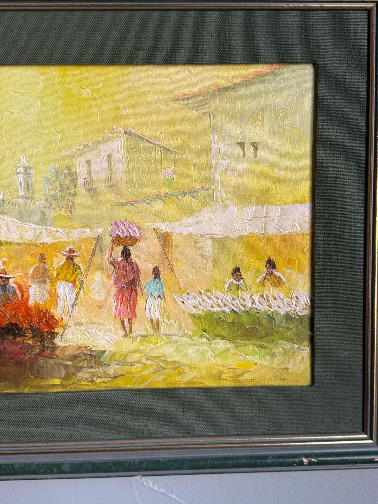 Original Efrén Cisneros García Painting Mexico Market Scene 1987