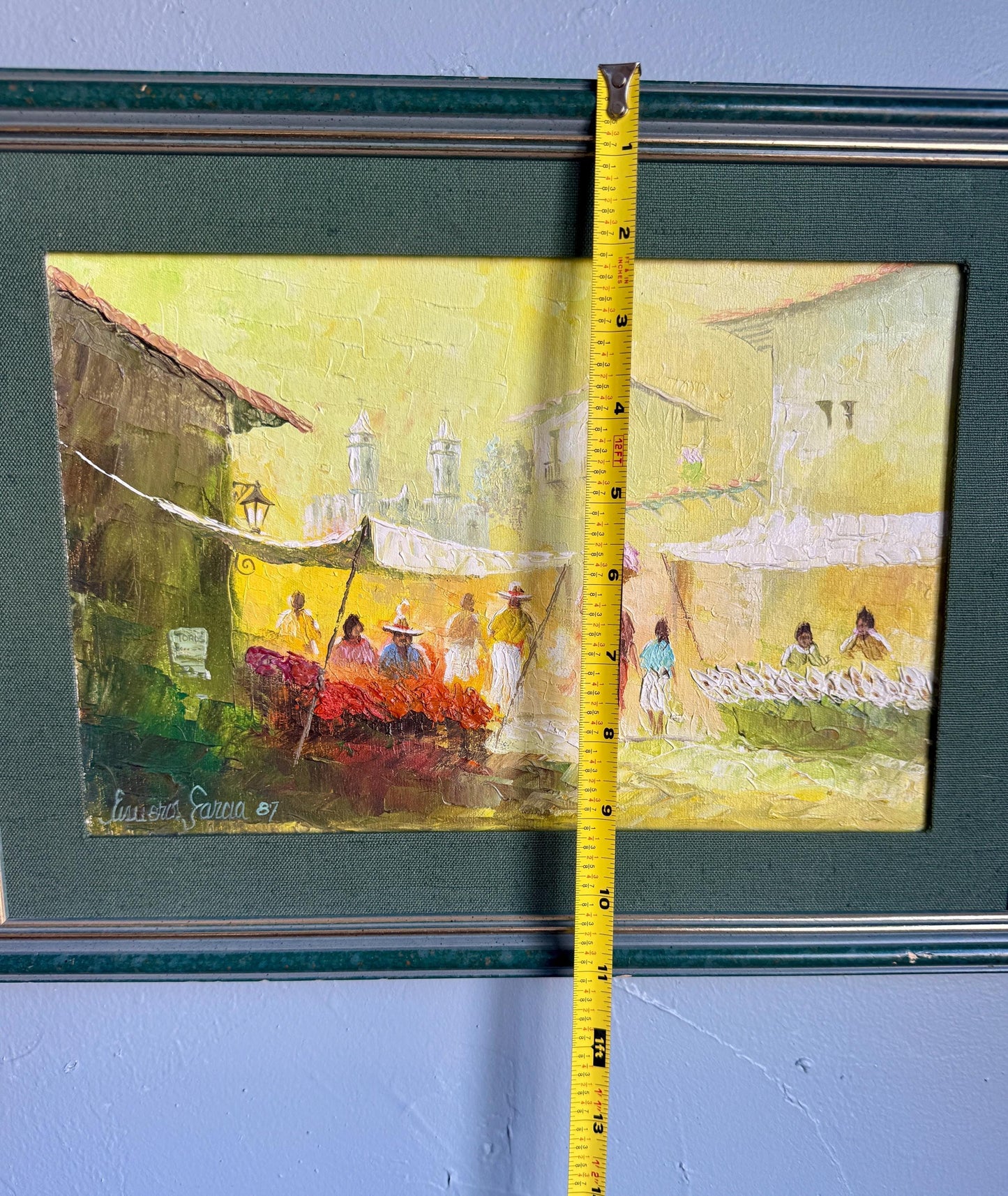 Original Efrén Cisneros García Painting Mexico Market Scene 1987