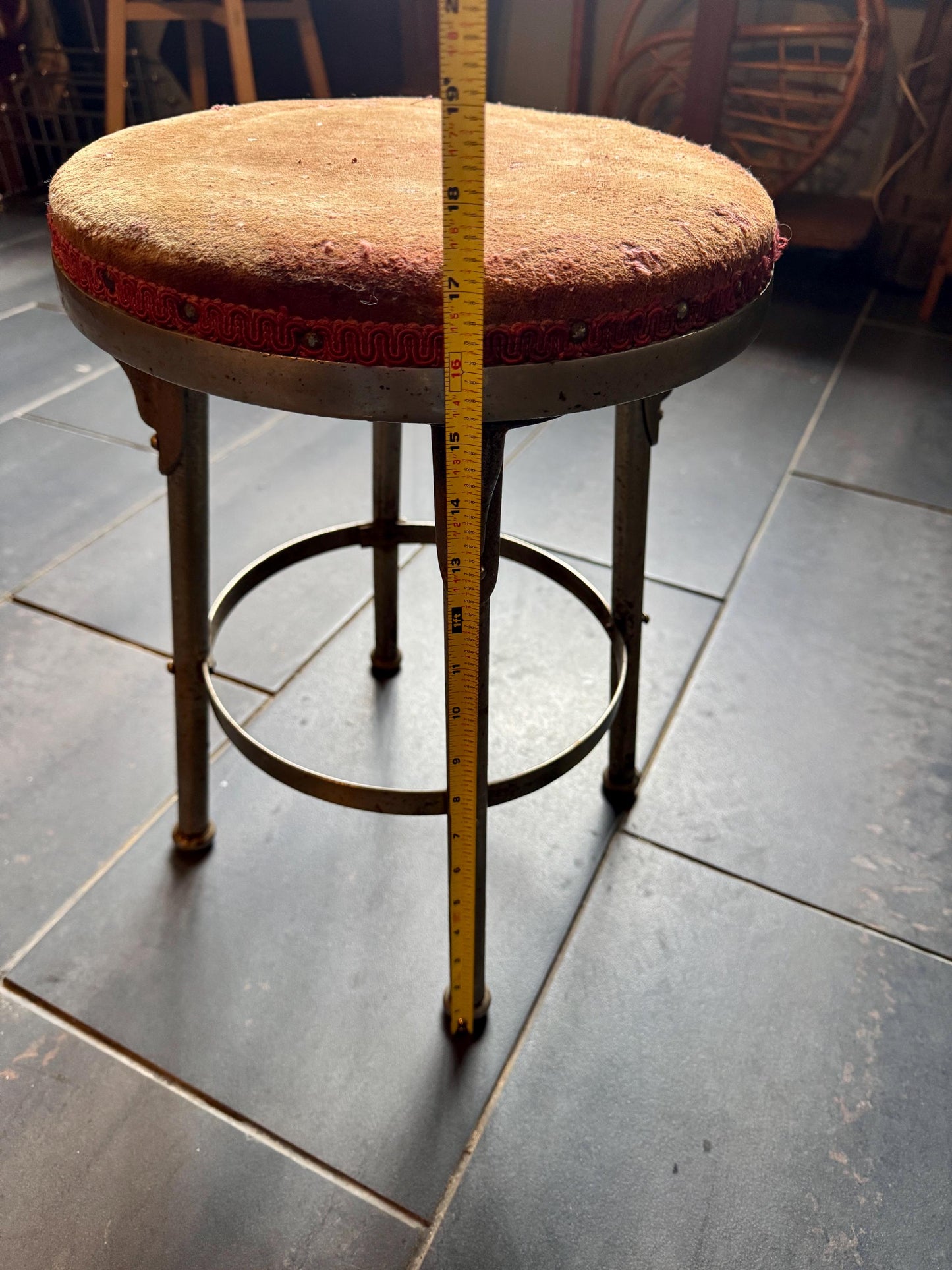Vintage Art Deco Cast Iron & Chrome Stool 1920s