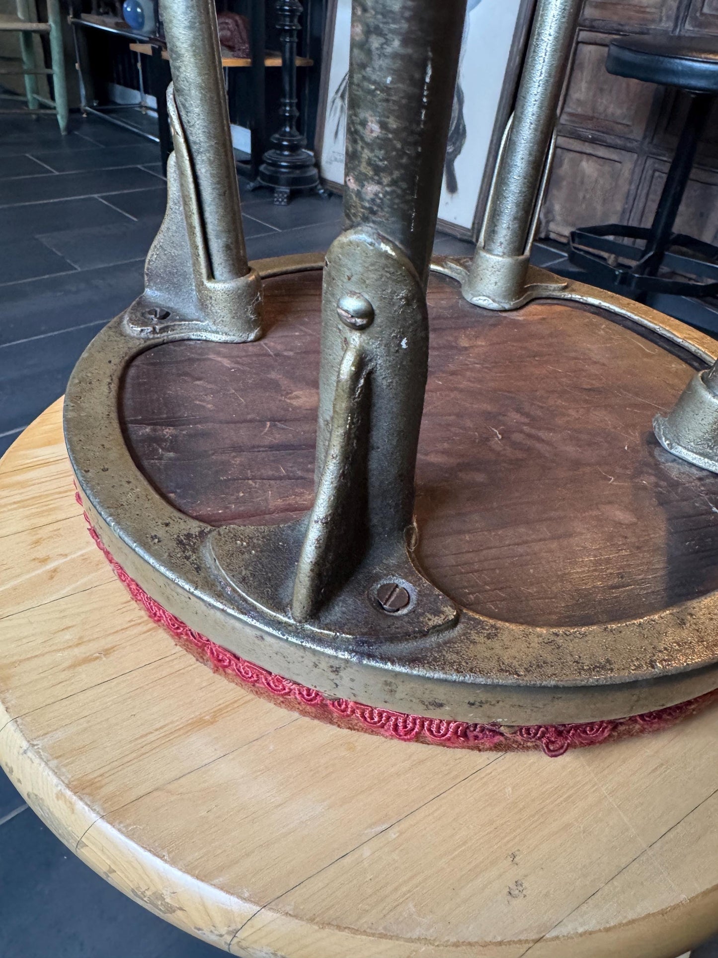 Vintage Art Deco Cast Iron & Chrome Stool 1920s