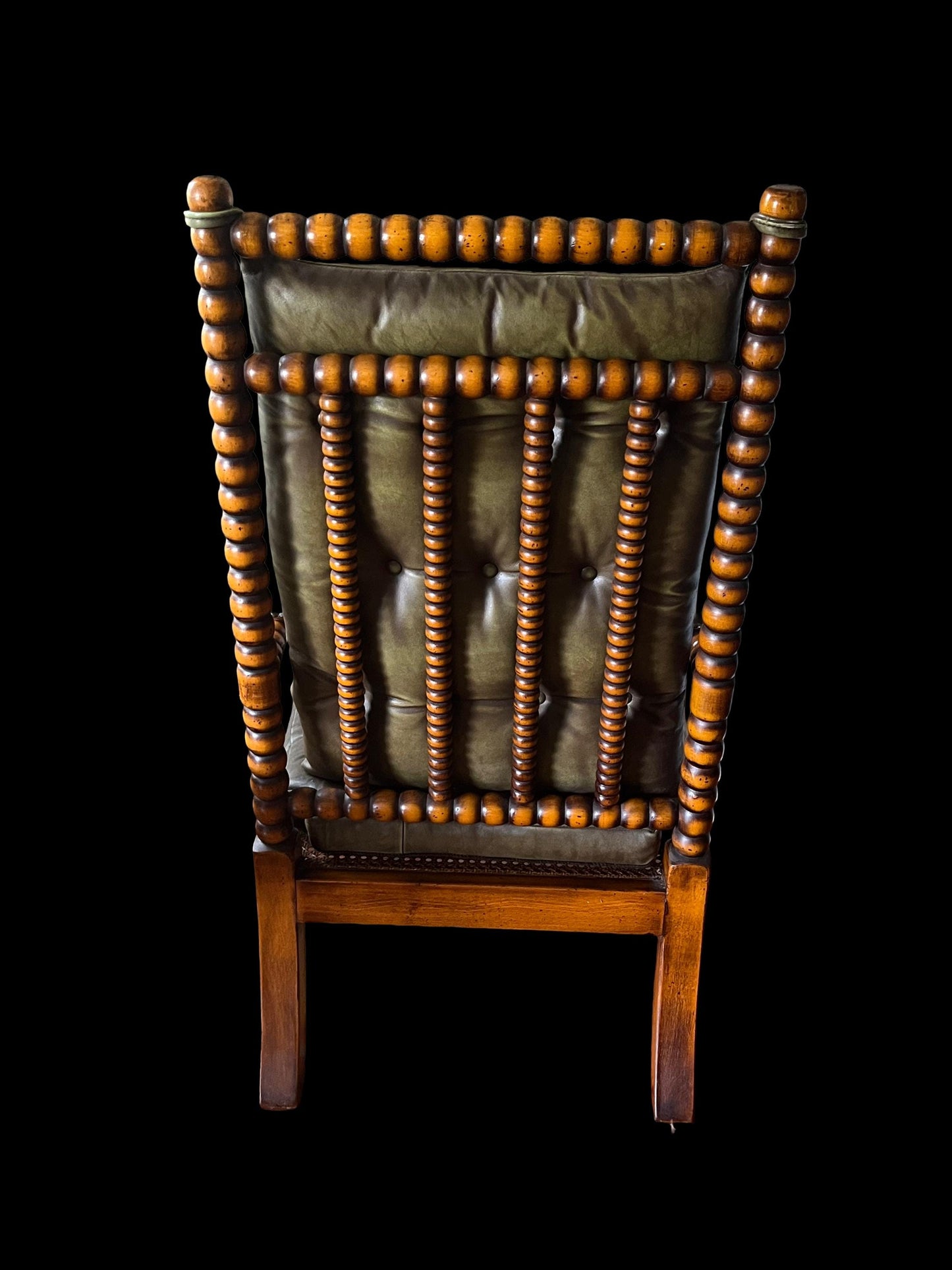 Vintage Valenti Leather & Wood Bobbin Armchair 1960’s Spanish MCM