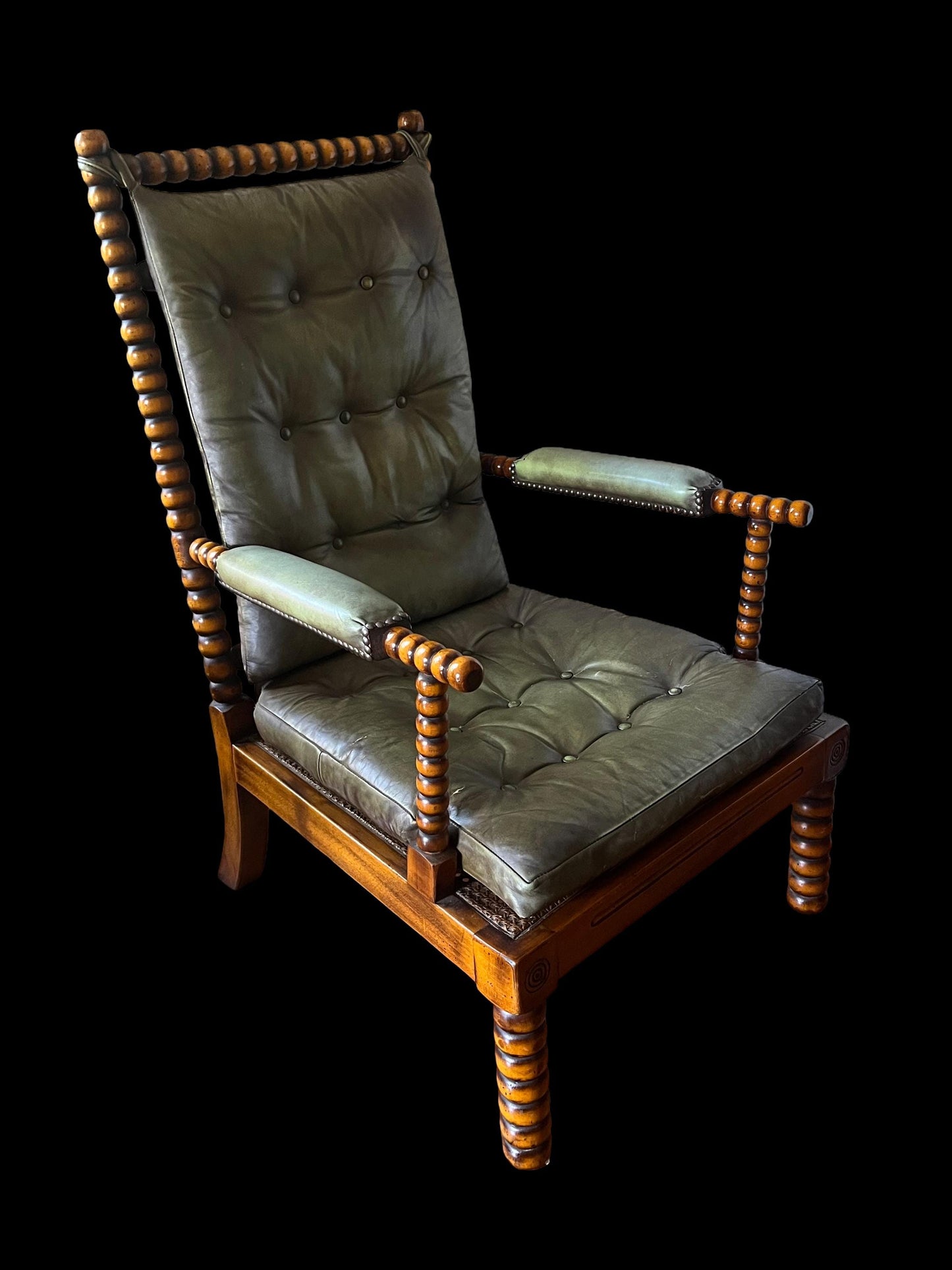 Vintage Valenti Leather & Wood Bobbin Armchair 1960’s Spanish MCM