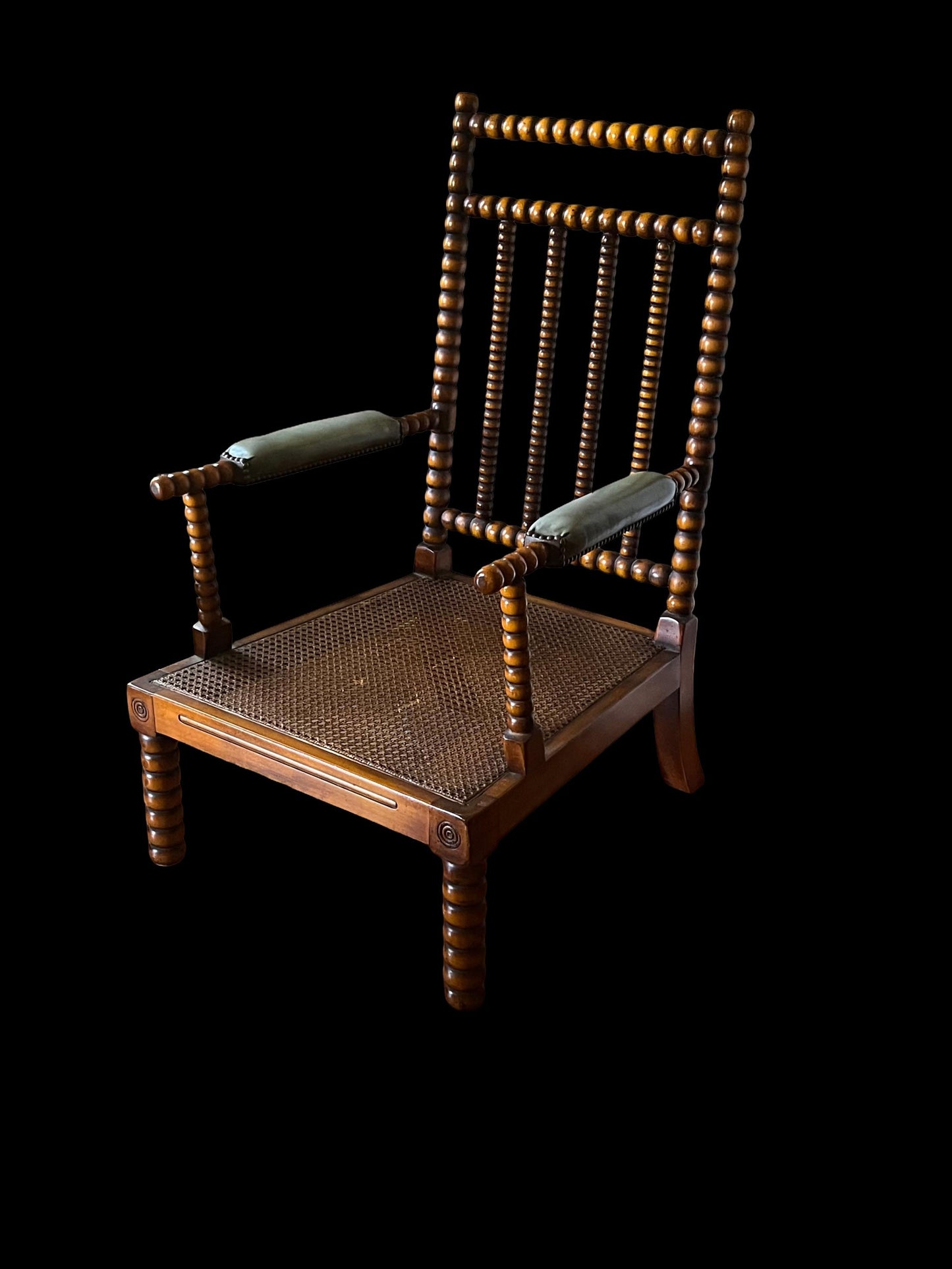 Vintage Valenti Leather & Wood Bobbin Armchair 1960’s Spanish MCM