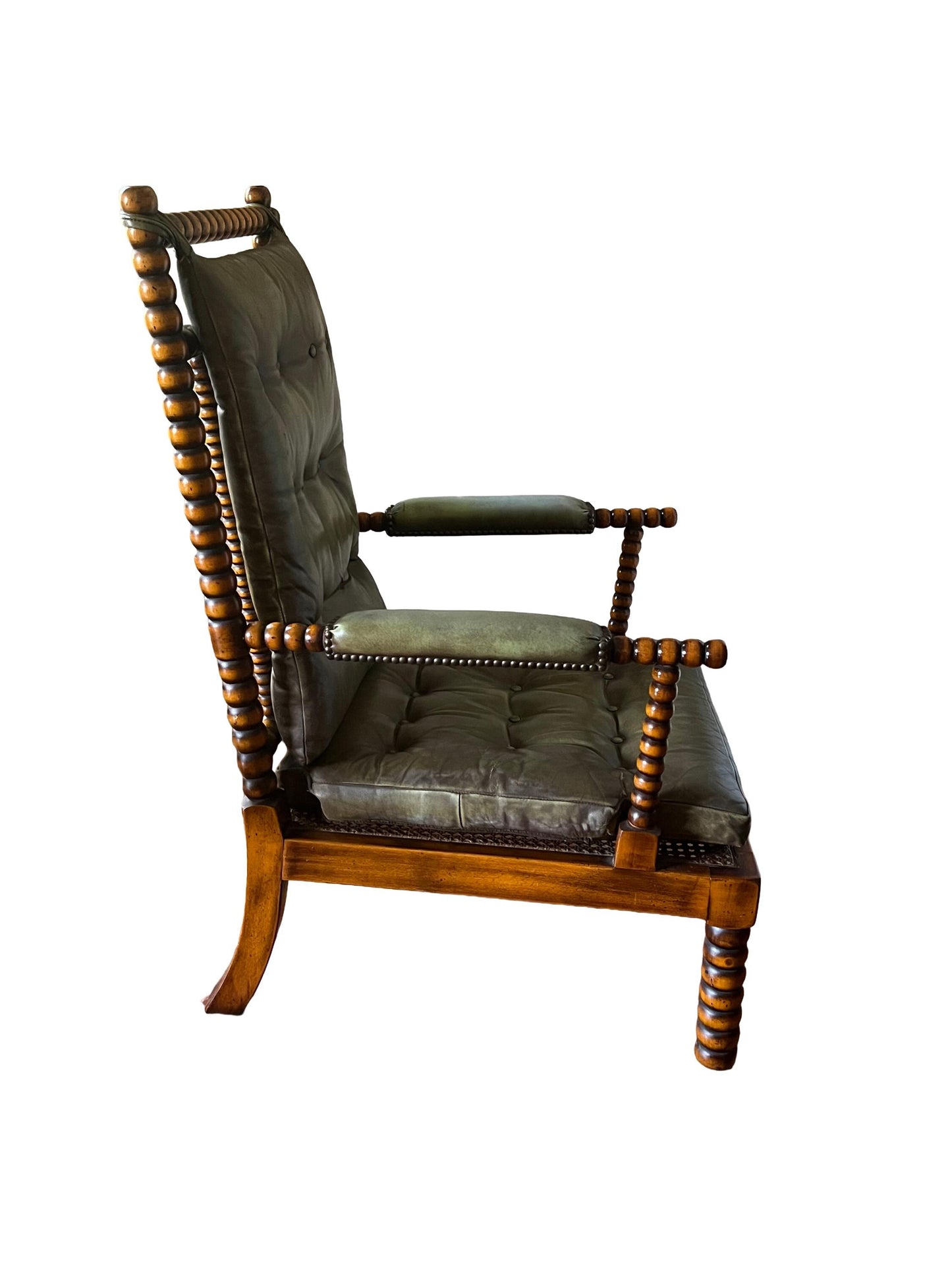 Vintage Valenti Leather & Wood Bobbin Armchair 1960’s Spanish MCM