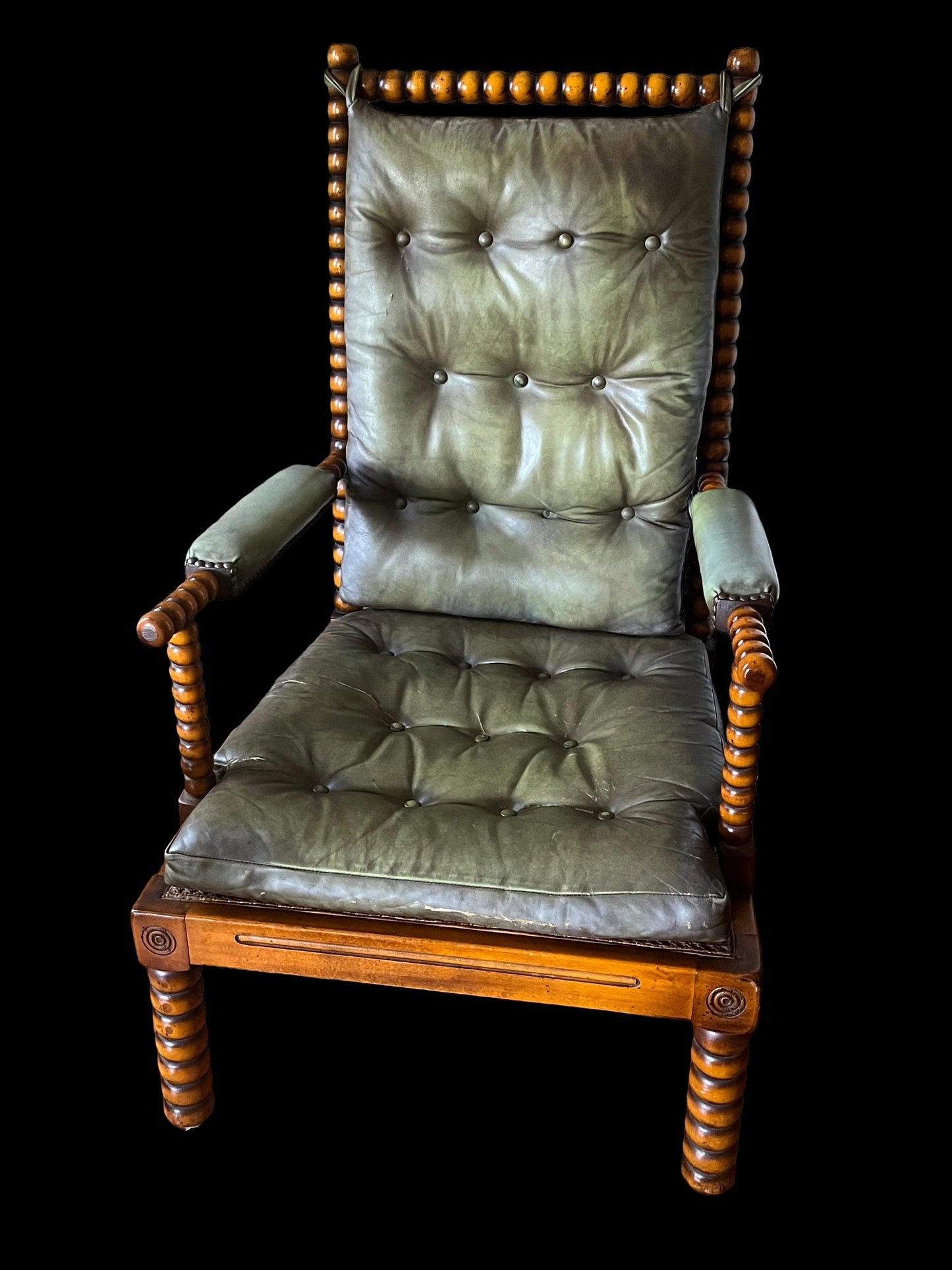 Vintage Valenti Leather & Wood Bobbin Armchair 1960’s Spanish MCM