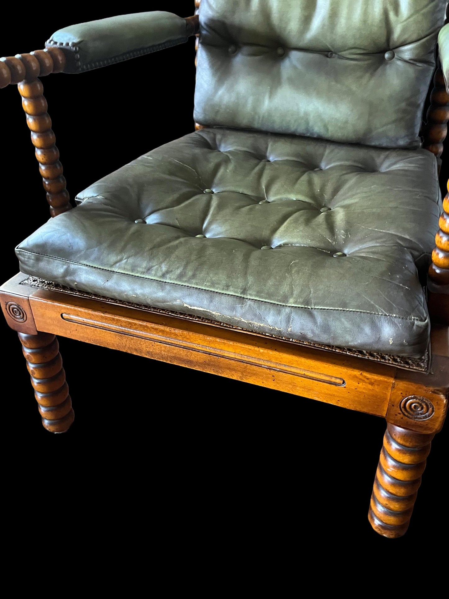 Vintage Valenti Leather & Wood Bobbin Armchair 1960’s Spanish MCM
