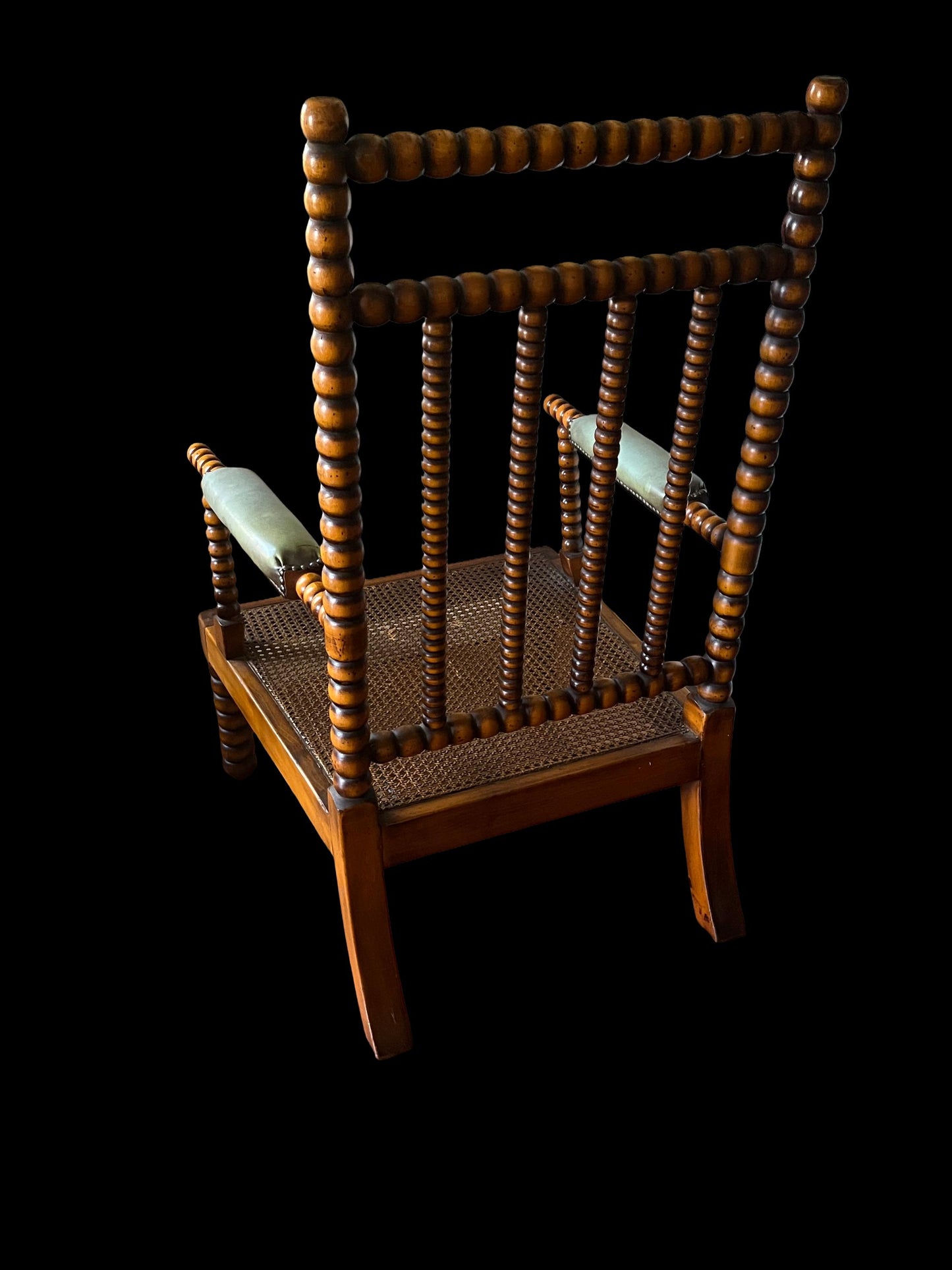 Vintage Valenti Leather & Wood Bobbin Armchair 1960’s Spanish MCM