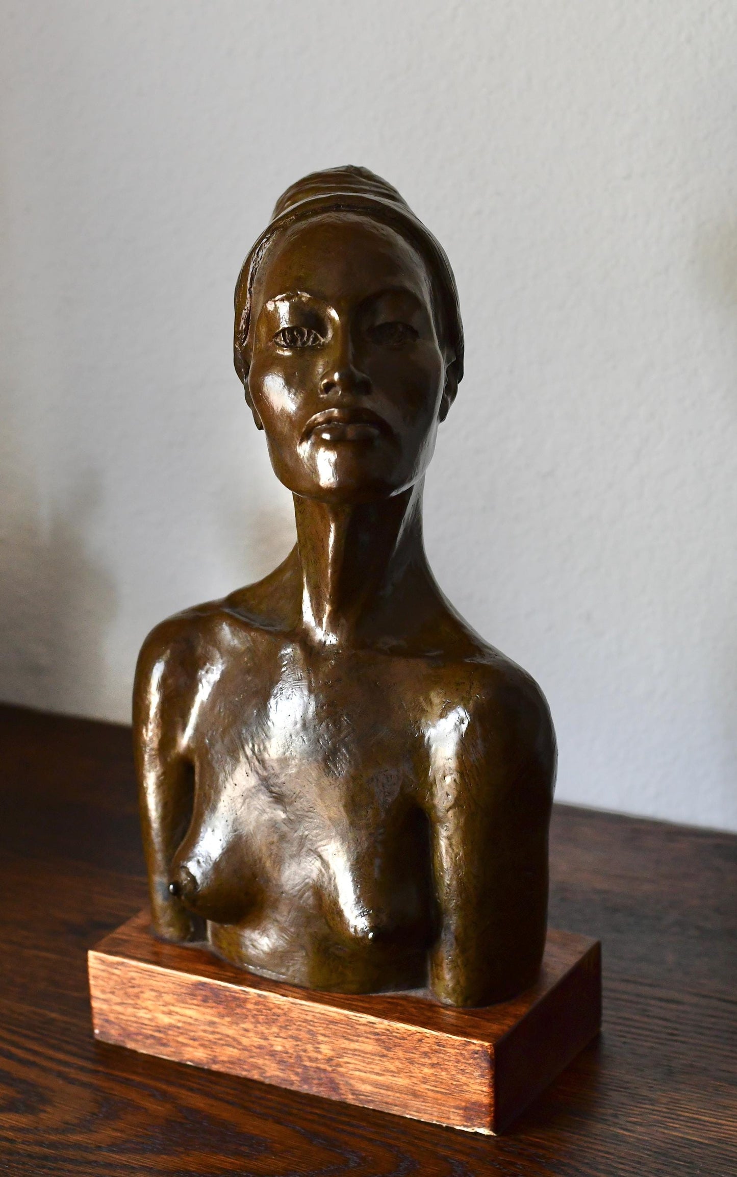 Bronze Nude Woman Bust Sculpture by Richard Hoffmann, Mid-Century Art