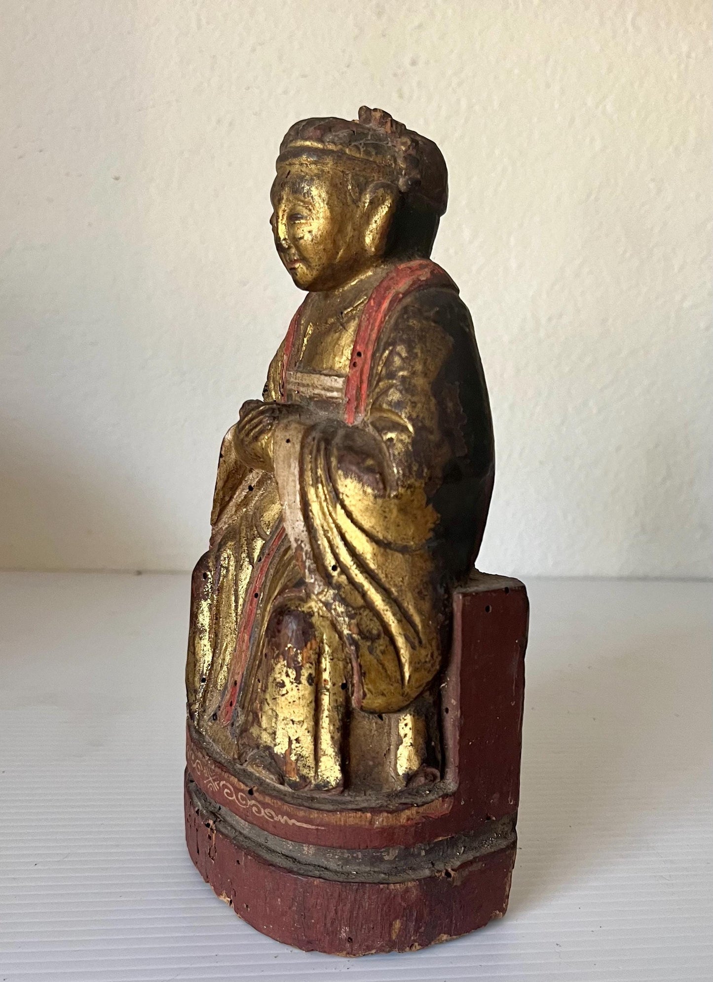 Antique Chinese Gold Gilt Wood Wiseman Alter Sculpture 8.5” Tall
