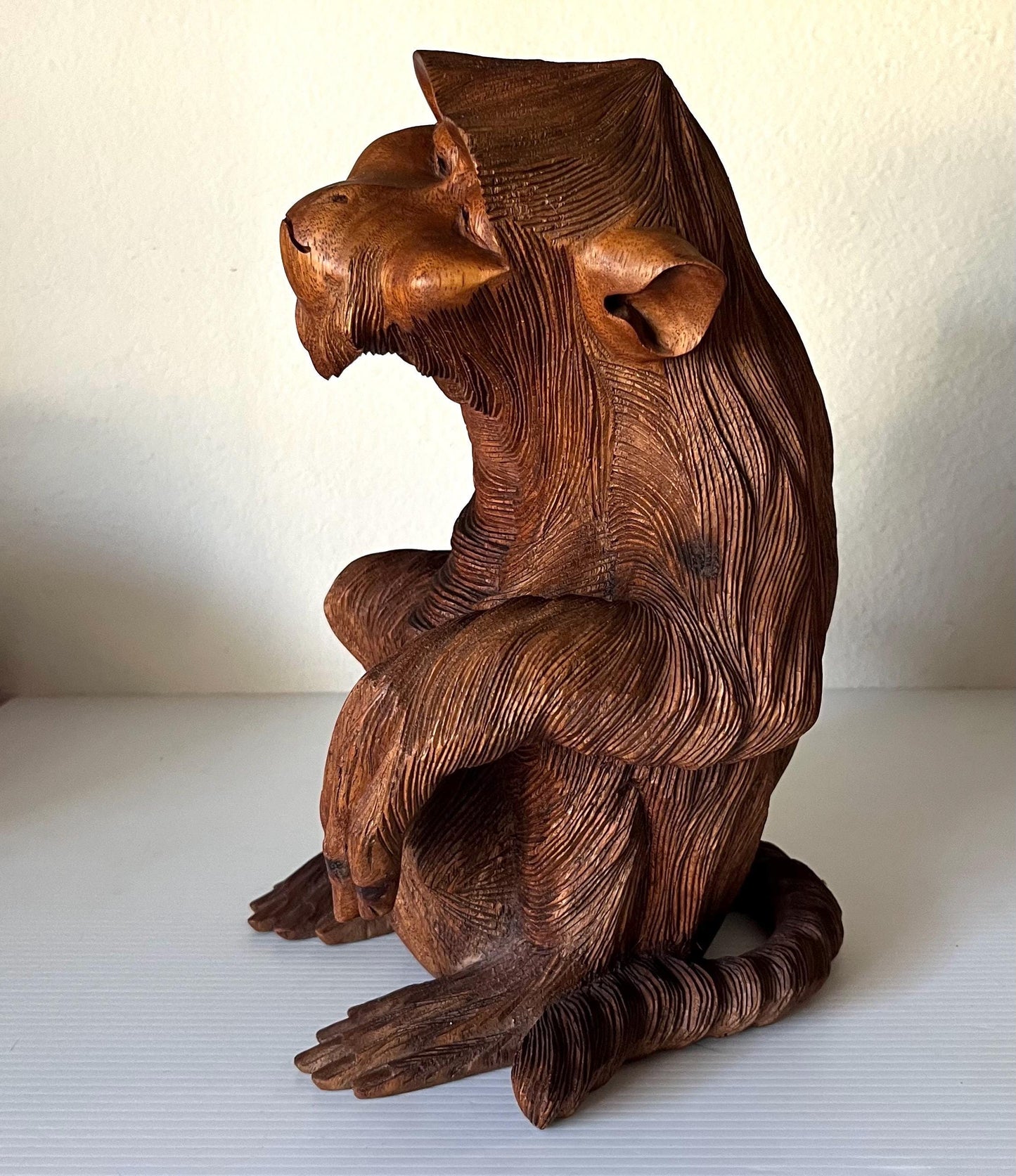Vintage Hand Carved Teak Wood Monkey Ape Sculpture 12.5 Tall