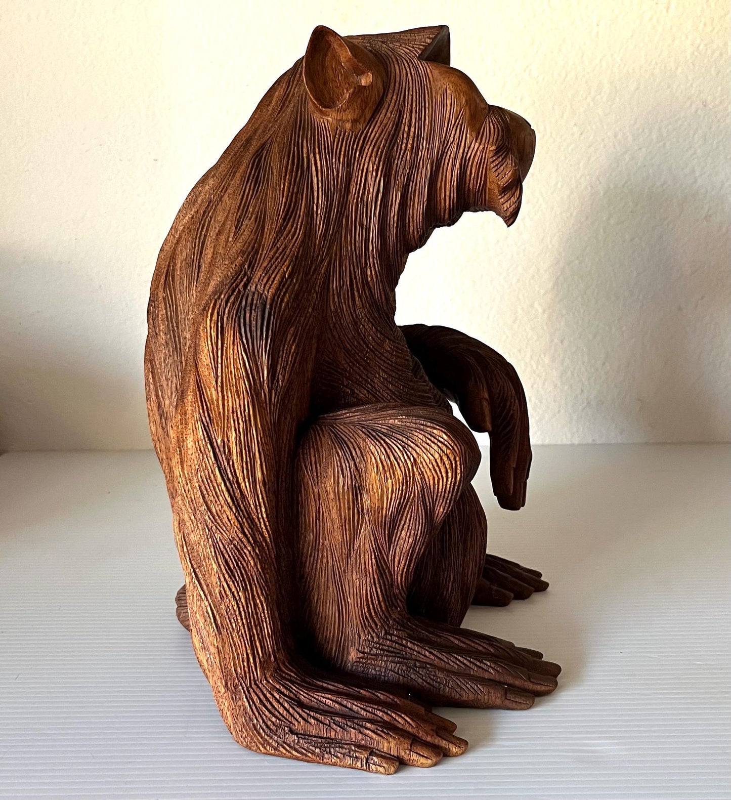 Vintage Hand Carved Teak Wood Monkey Ape Sculpture 12.5 Tall