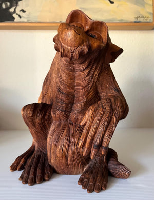 Vintage Hand Carved Teak Wood Monkey Ape Sculpture 12.5 Tall