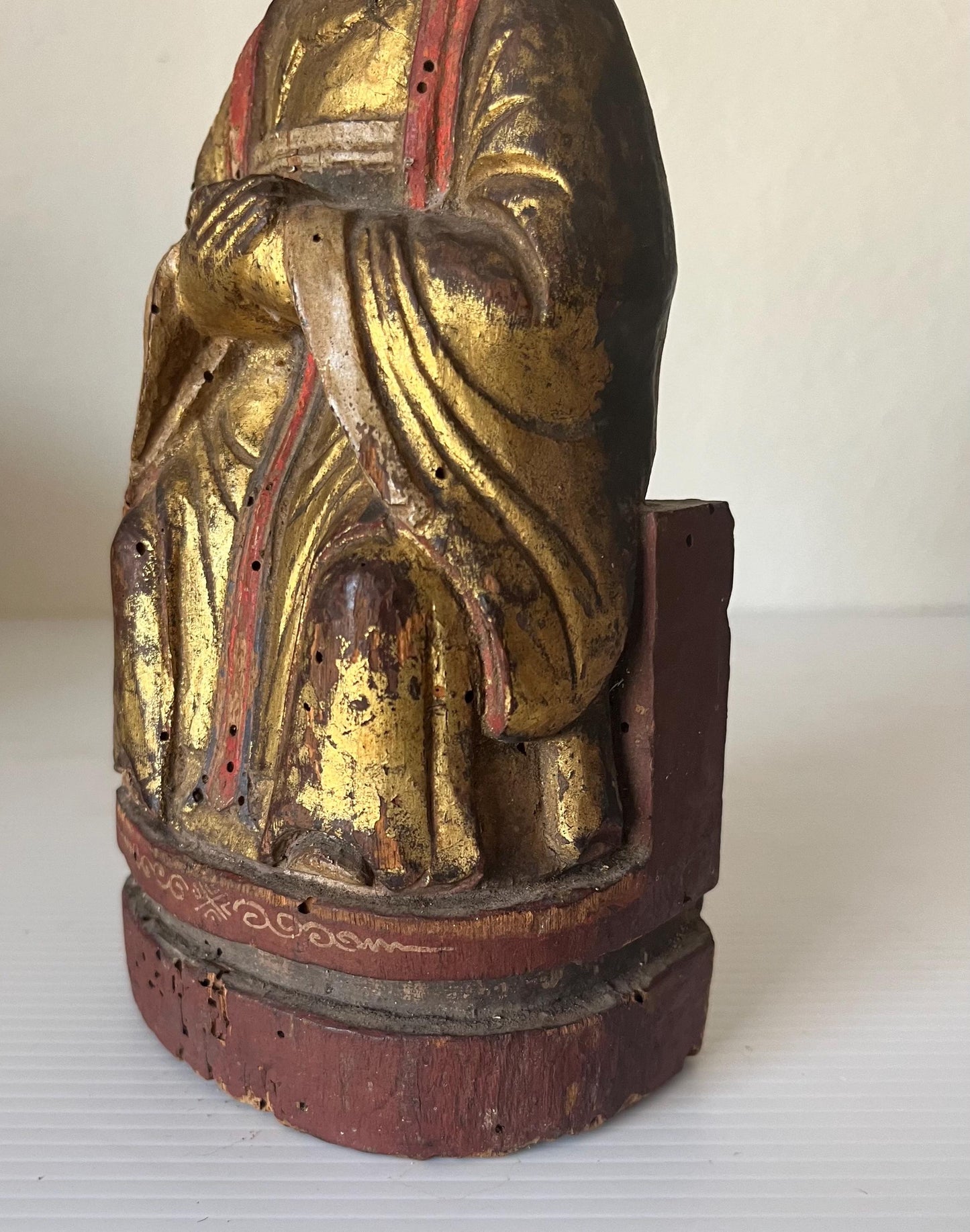 Antique Chinese Gold Gilt Wood Wiseman Alter Sculpture 8.5” Tall