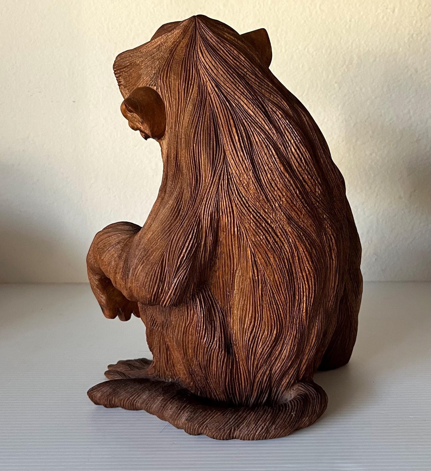 Vintage Hand Carved Teak Wood Monkey Ape Sculpture 12.5 Tall