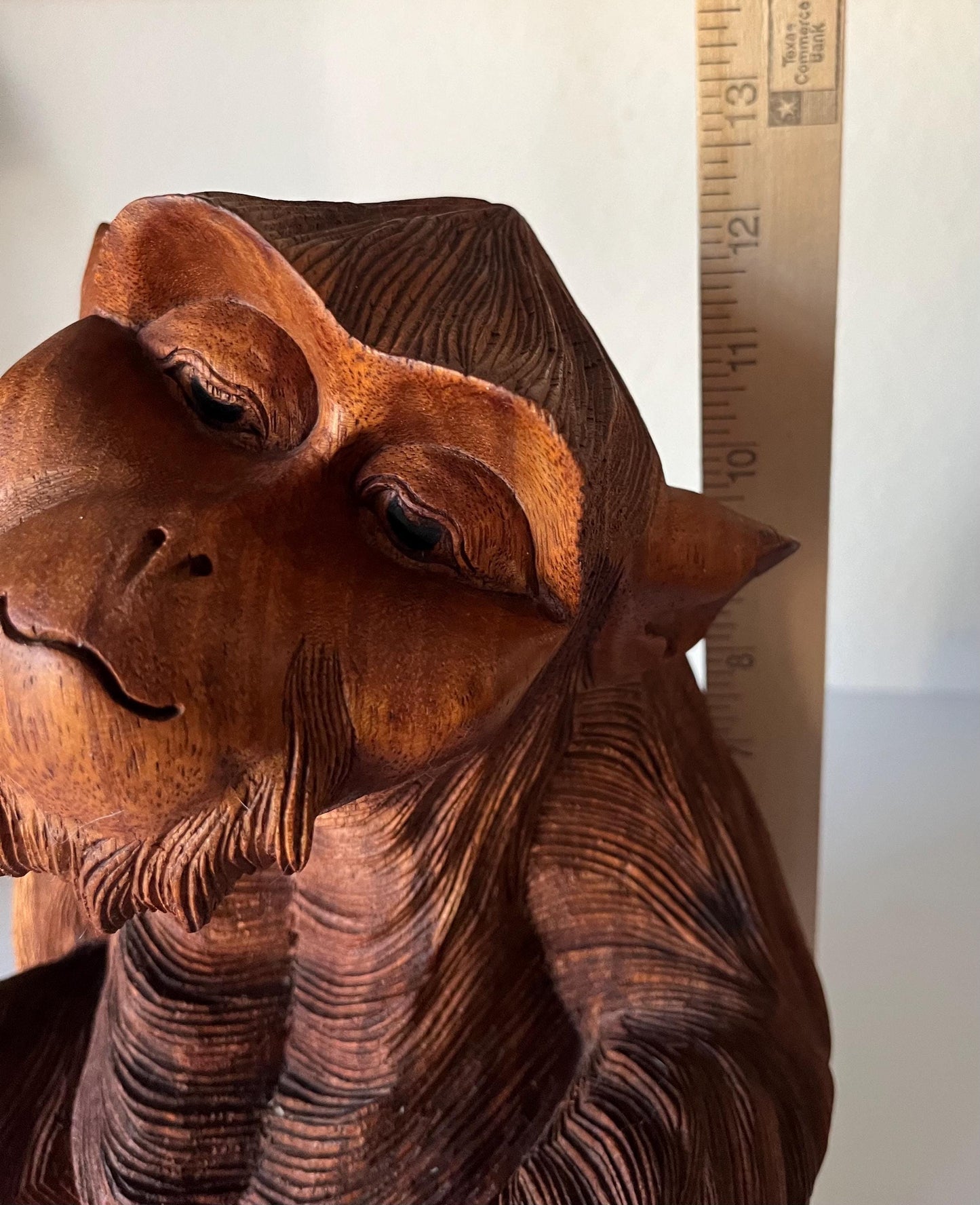 Vintage Hand Carved Teak Wood Monkey Ape Sculpture 12.5 Tall