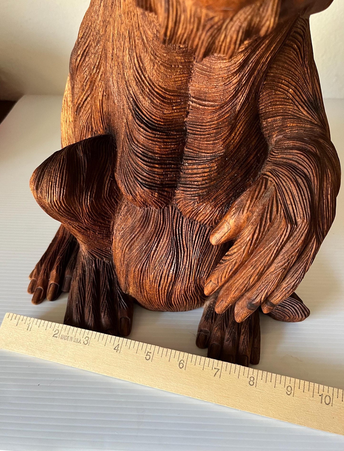 Vintage Hand Carved Teak Wood Monkey Ape Sculpture 12.5 Tall