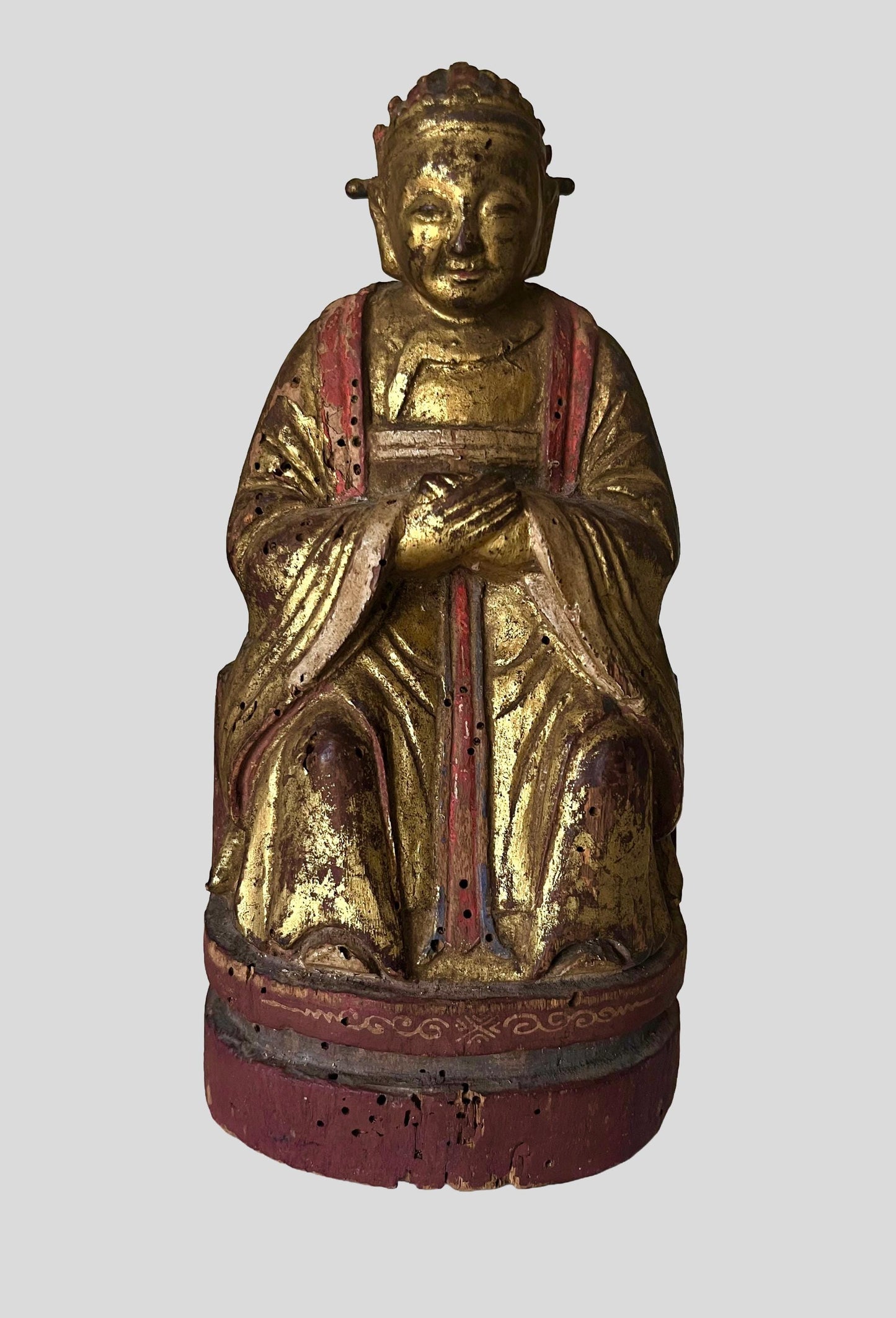 Antique Chinese Gold Gilt Wood Wiseman Alter Sculpture 8.5” Tall