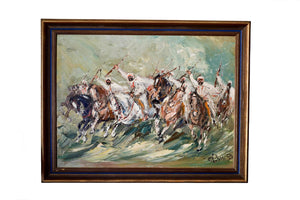 Original Walter Prescher Van Ed Oil Painting "Rider Games near Tetouan"