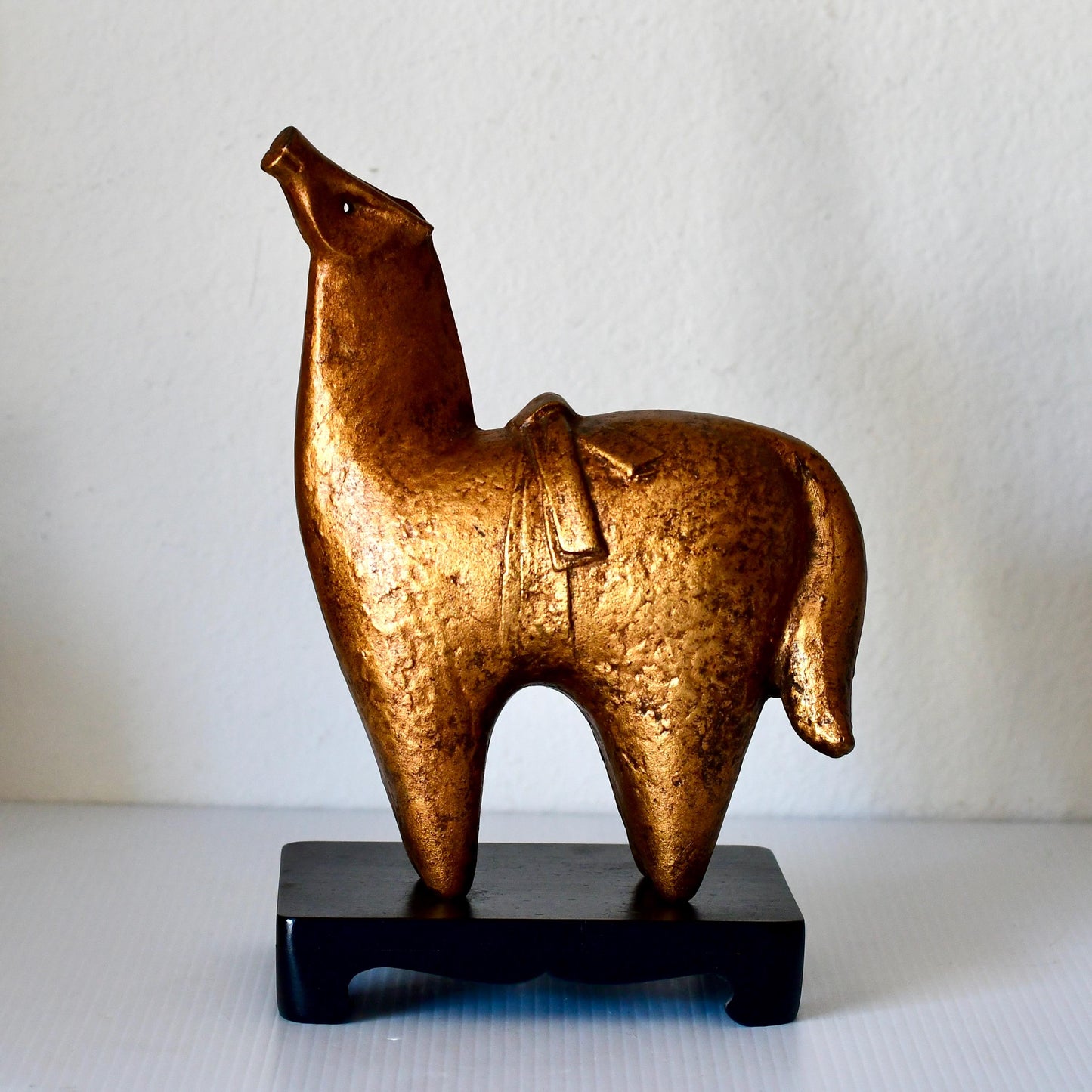 Vintage Gold Iron Horse Sculpture Zodiac Figurine Japanese Art