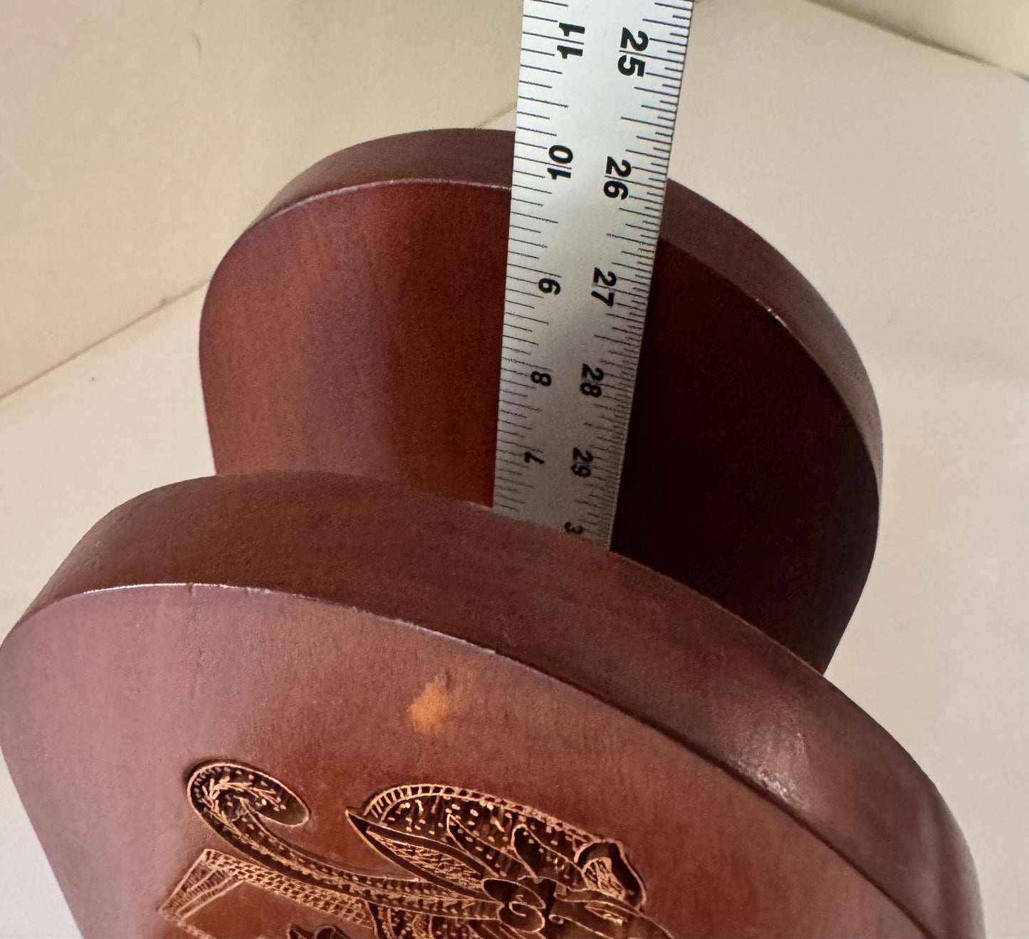 Vintage Indonesian Teak Bookends With Copper Batik Stamp Inlay