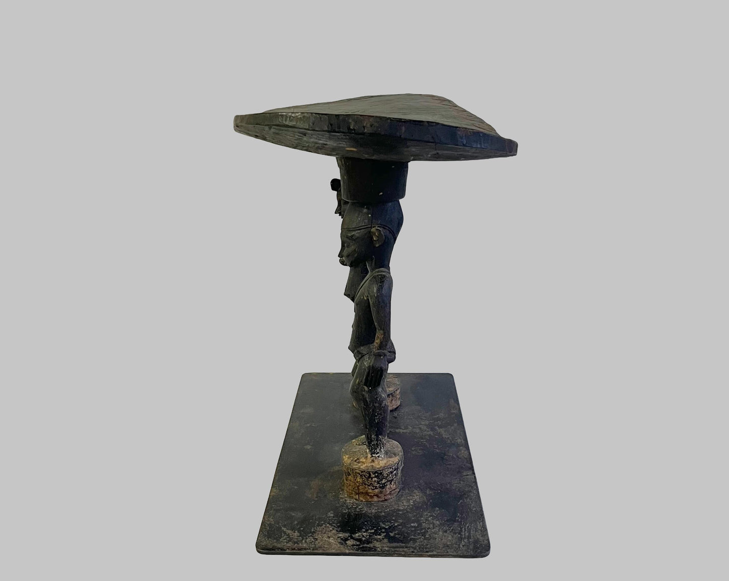 Antique African Primordial Couple Man & Women Hand Carved Wood Stool Bench