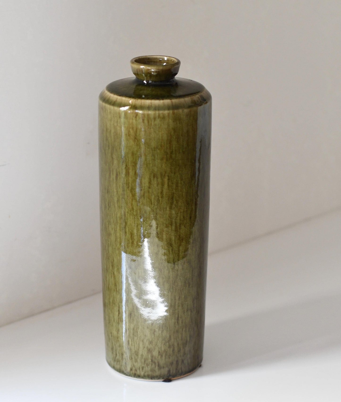 Vintage Maitland Smith Green Crackle Ceramic Vase Thailand Pottery Signed