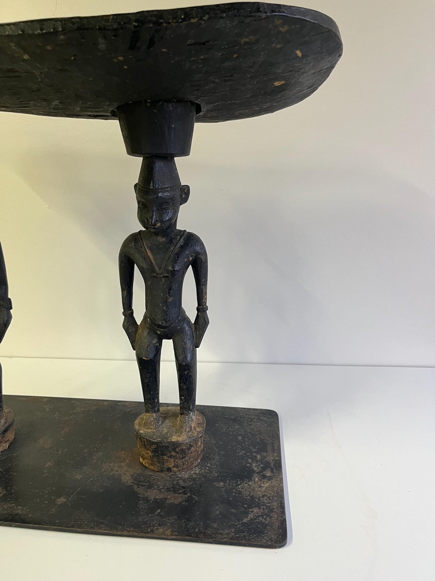 Antique African Primordial Couple Man & Women Hand Carved Wood Stool Bench