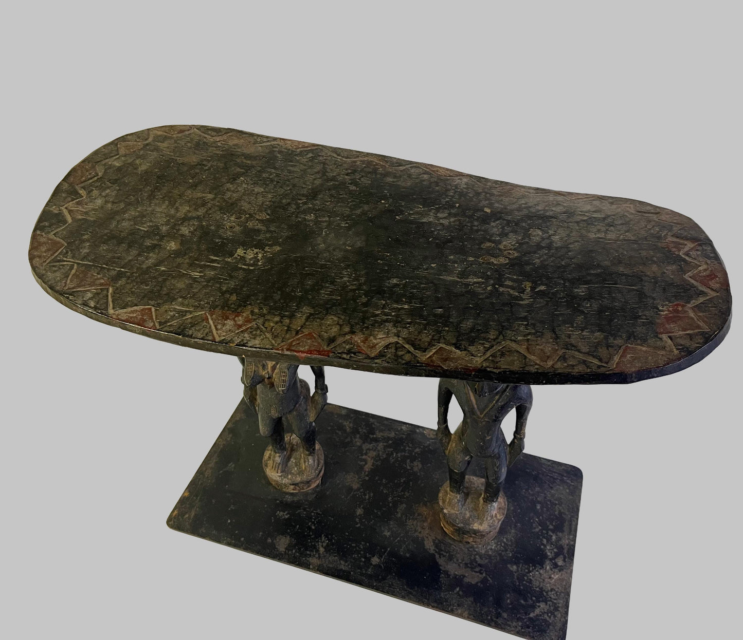 Antique African Primordial Couple Man & Women Hand Carved Wood Stool Bench