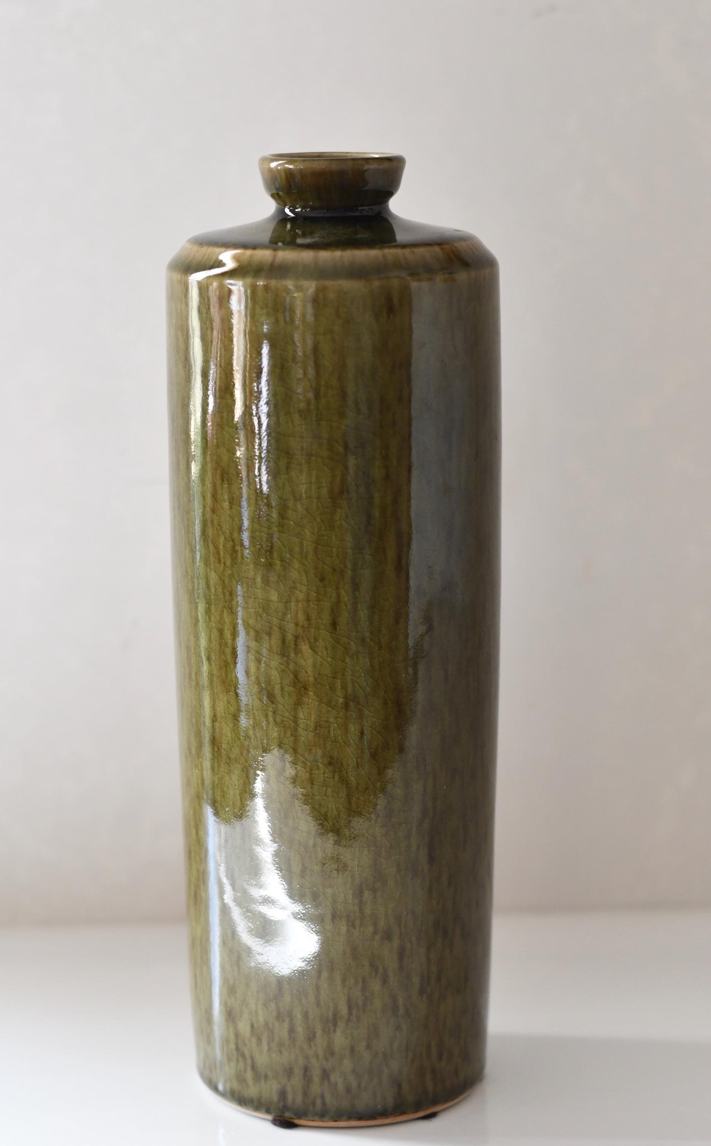 Vintage Maitland Smith Green Crackle Ceramic Vase Thailand Pottery Signed