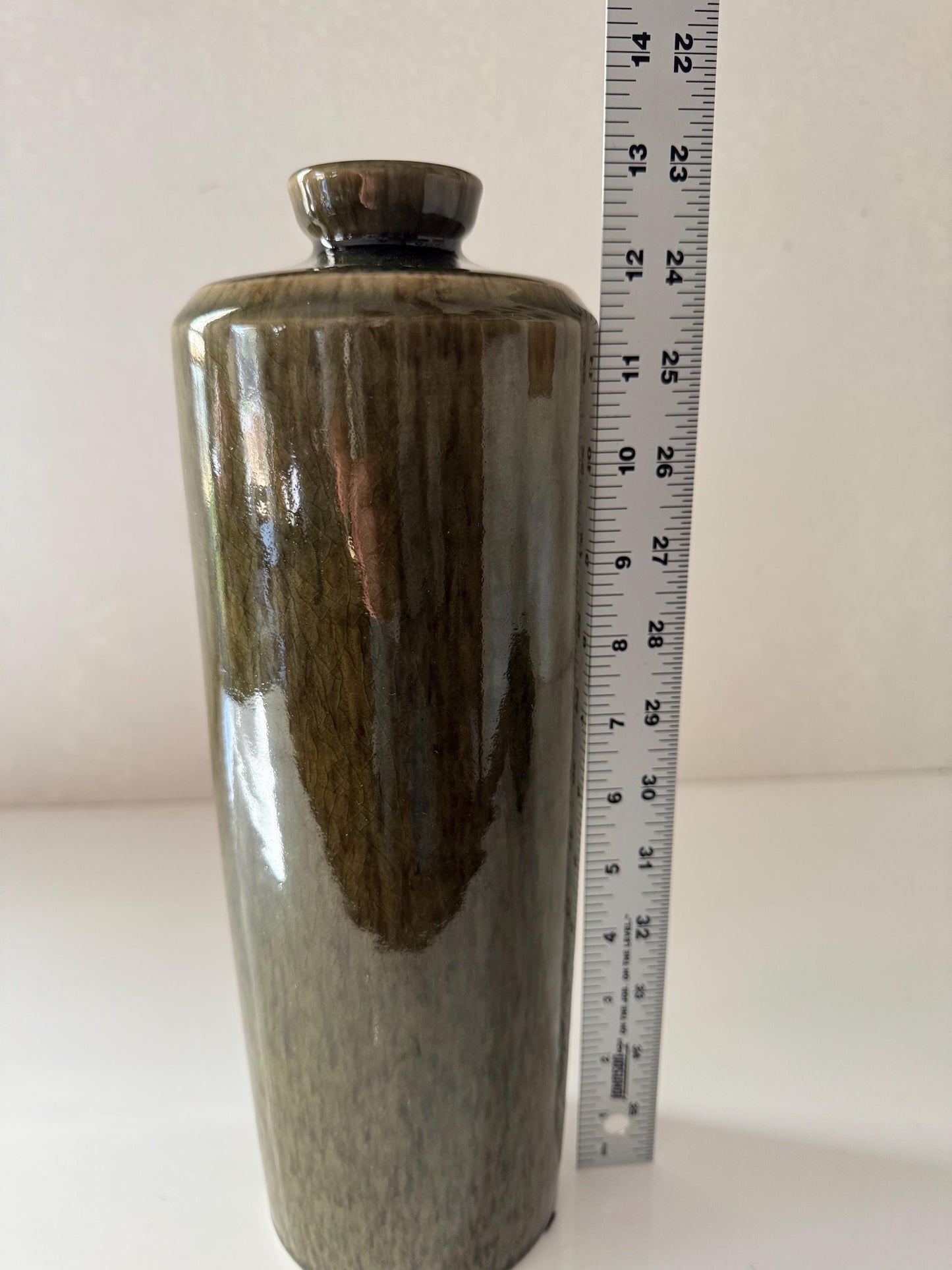 Vintage Maitland Smith Green Crackle Ceramic Vase Thailand Pottery Signed