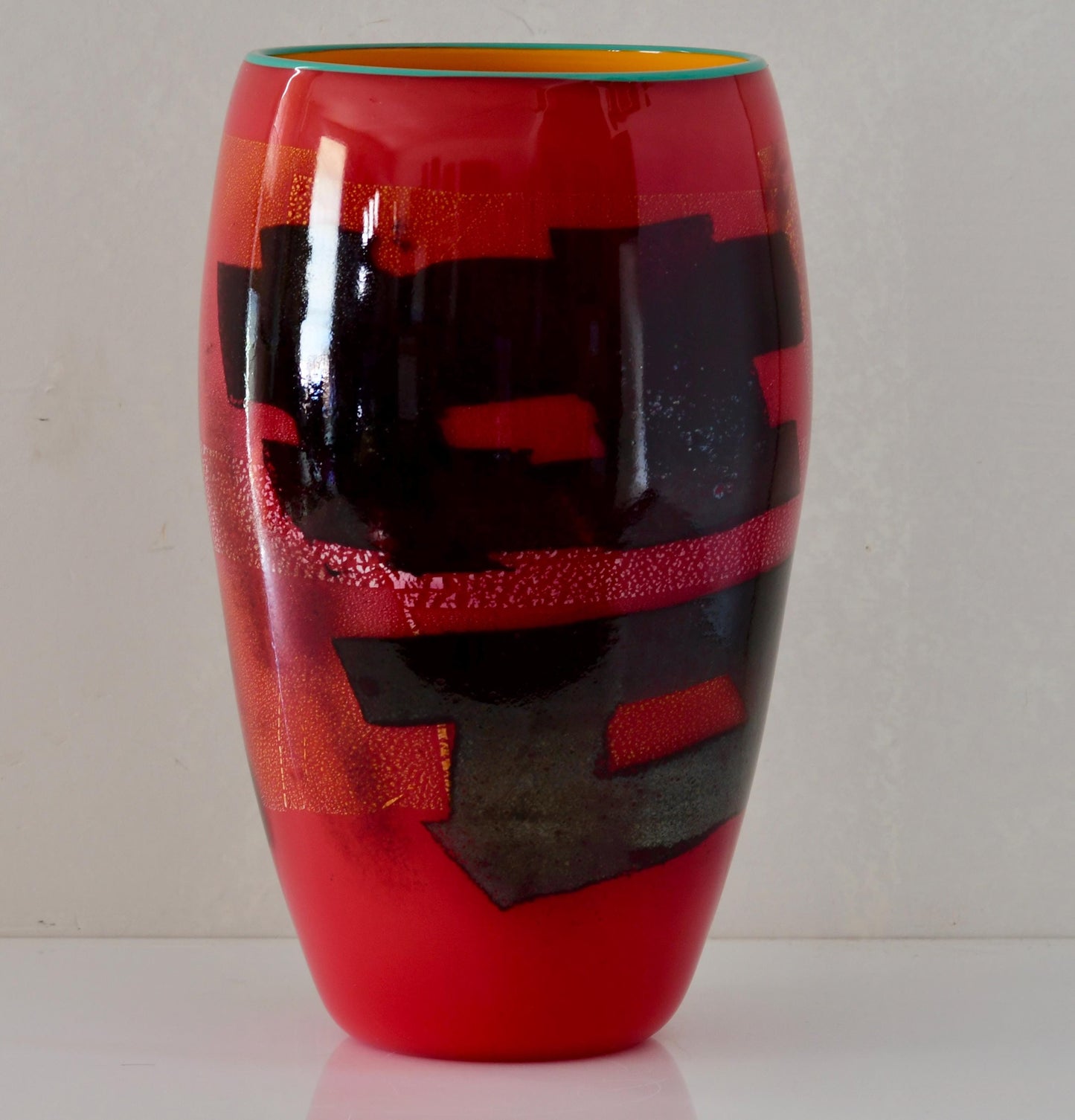Michael Sosin Signed Kanji Red Art Glass Vase 1998
