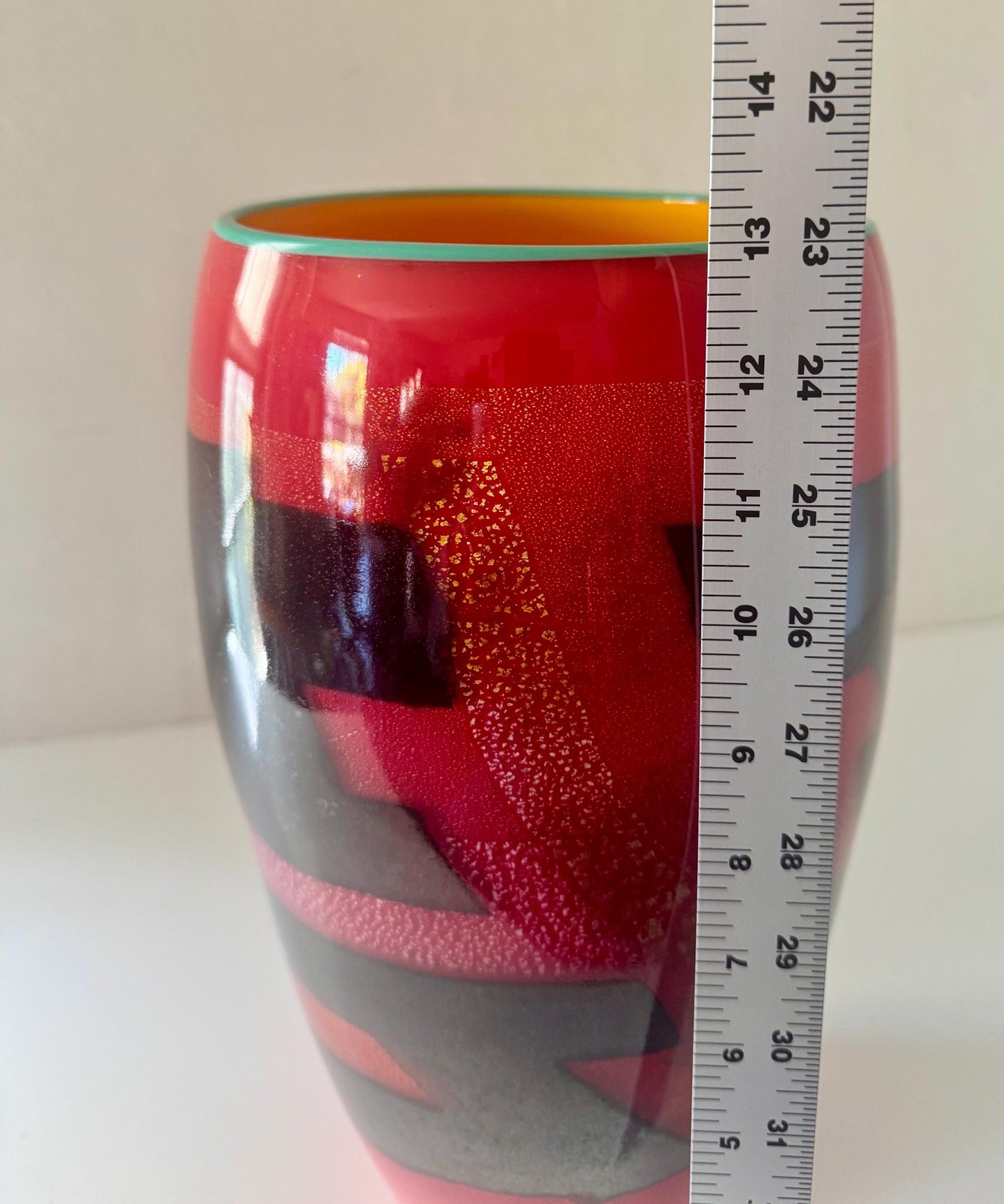 Michael Sosin Signed Kanji Red Art Glass Vase 1998