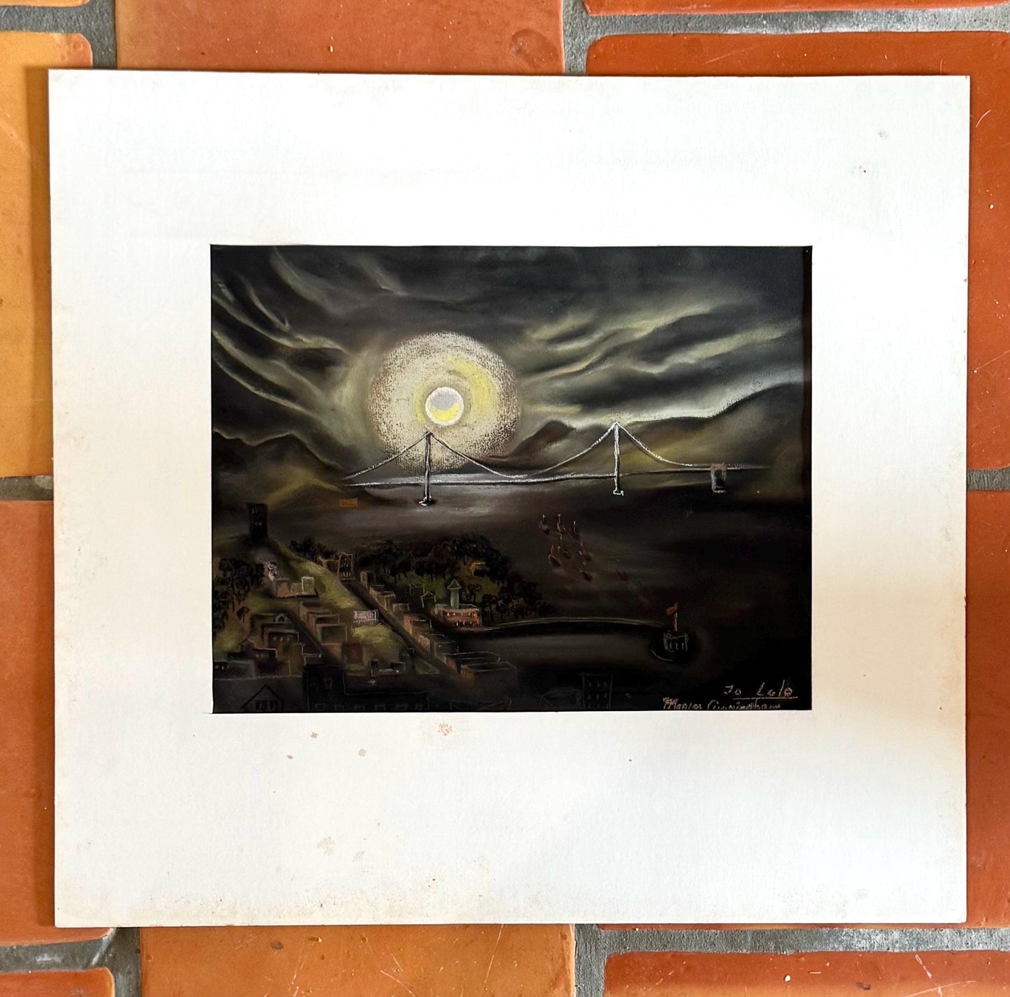 Original Marion Osborn Cunningham Pastel Painting Of San Francisco Bay