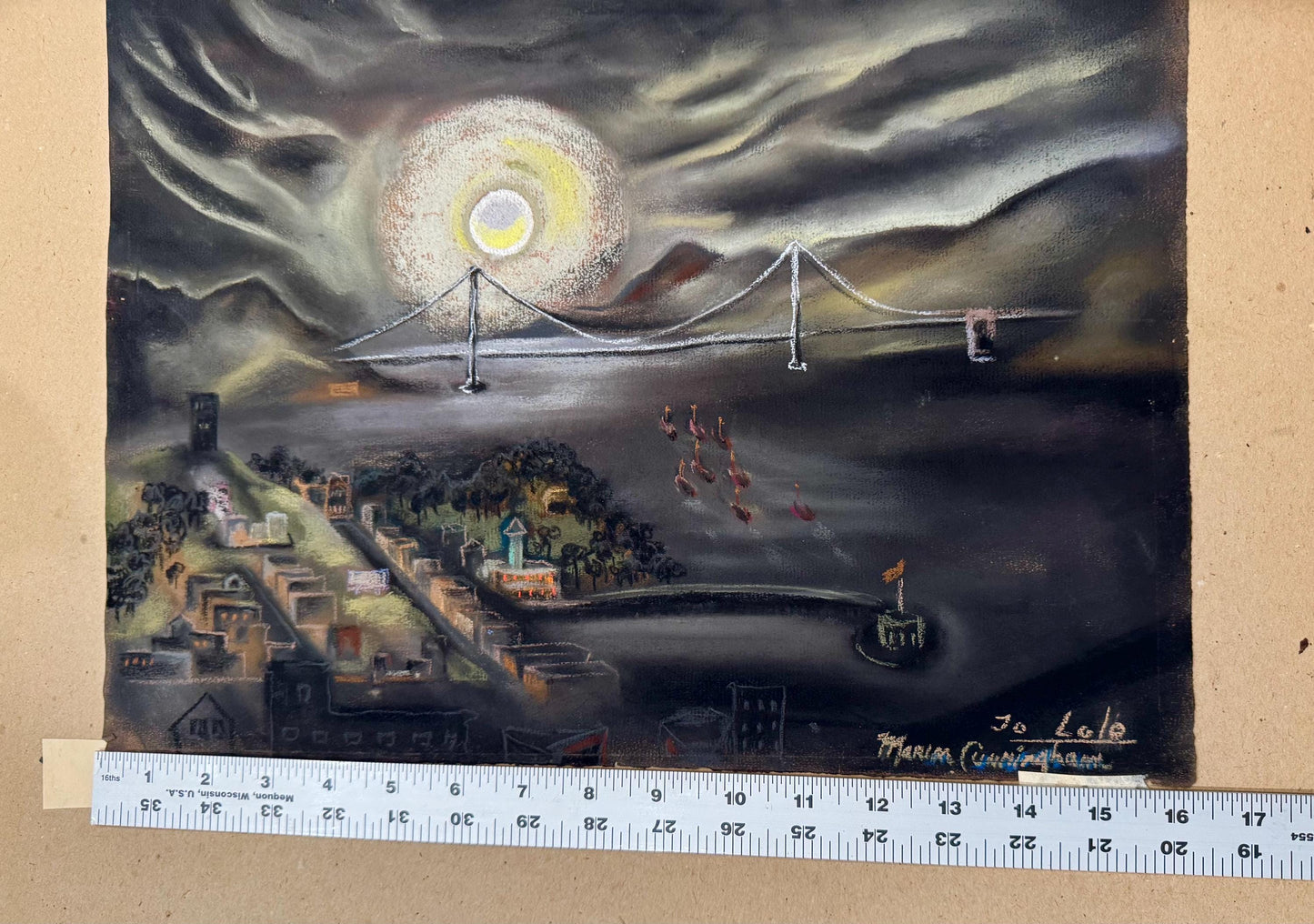 Original Marion Osborn Cunningham Pastel Painting Of San Francisco Bay