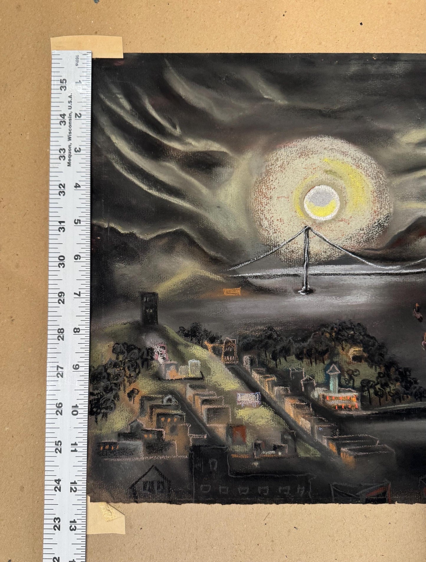 Original Marion Osborn Cunningham Pastel Painting Of San Francisco Bay