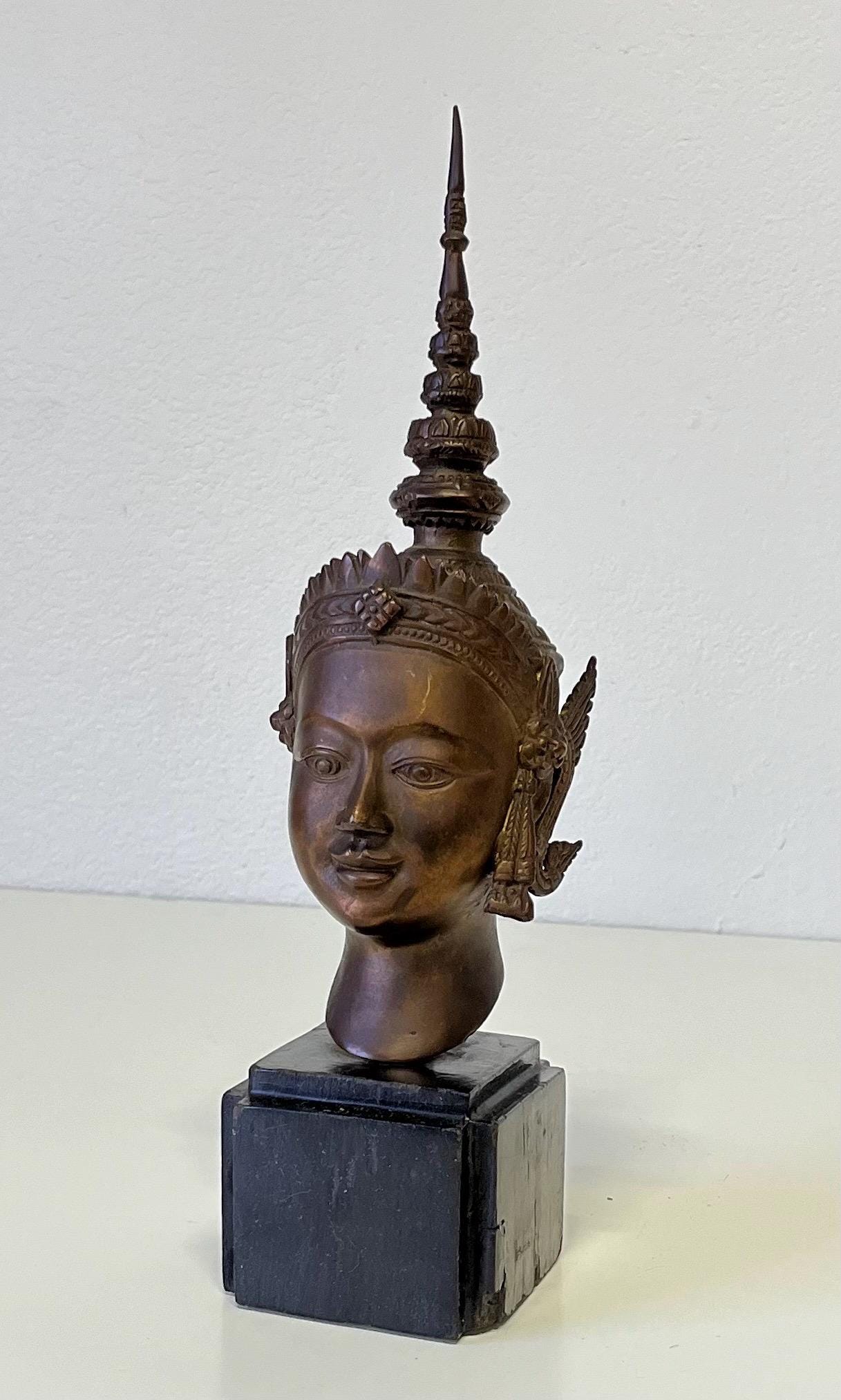 Vintage Bronze Thai Buddha Goddess Dancer Sculpture Bust