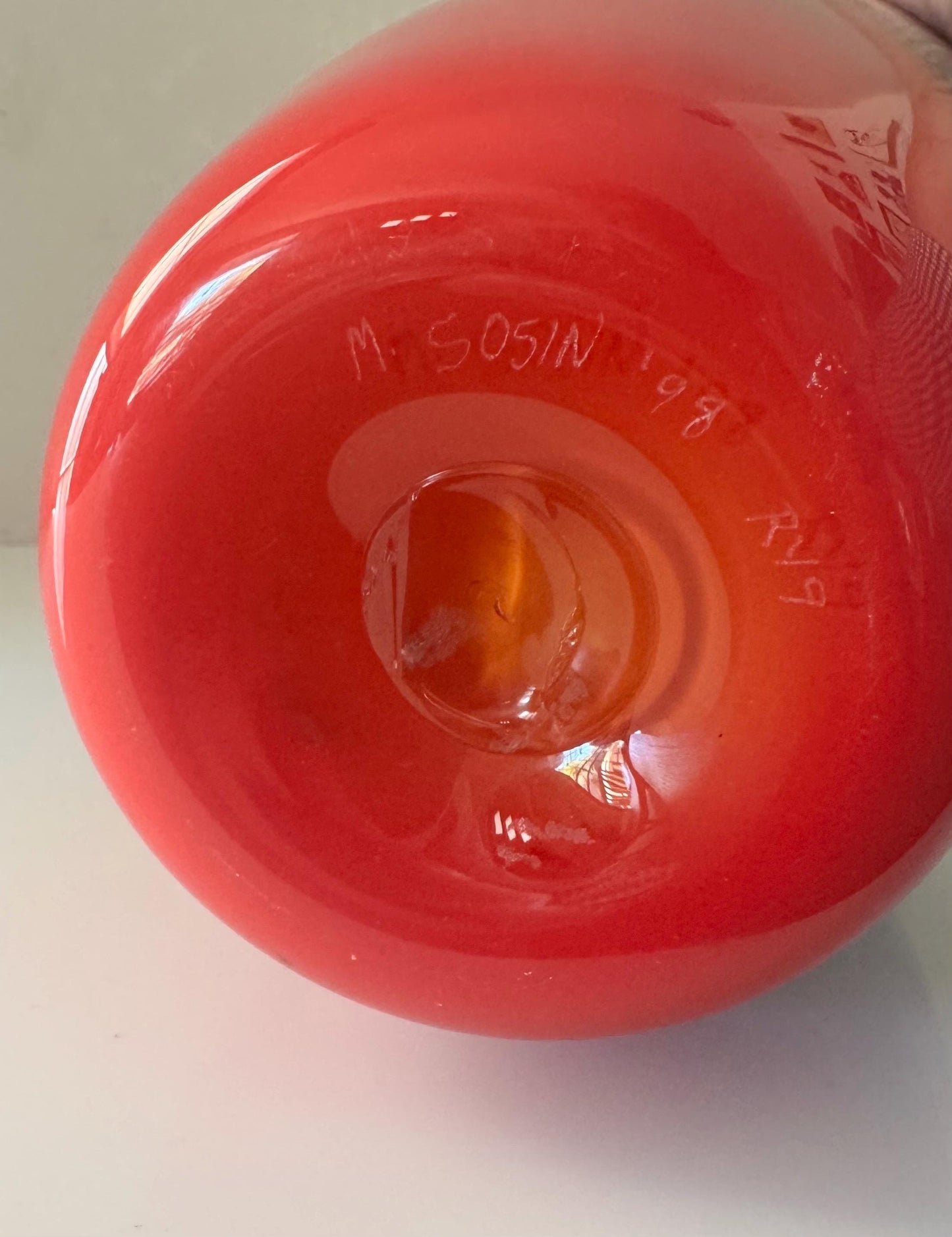 Michael Sosin Signed Kanji Red Art Glass Vase 1998