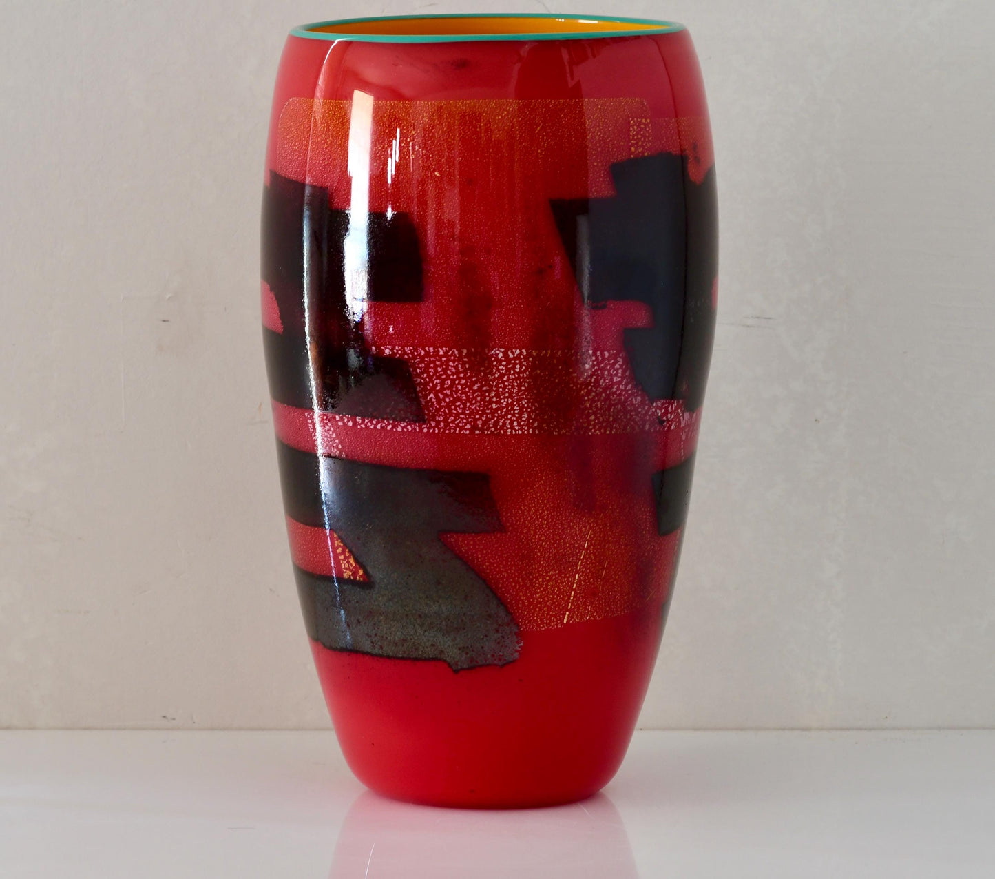 Michael Sosin Signed Kanji Red Art Glass Vase 1998
