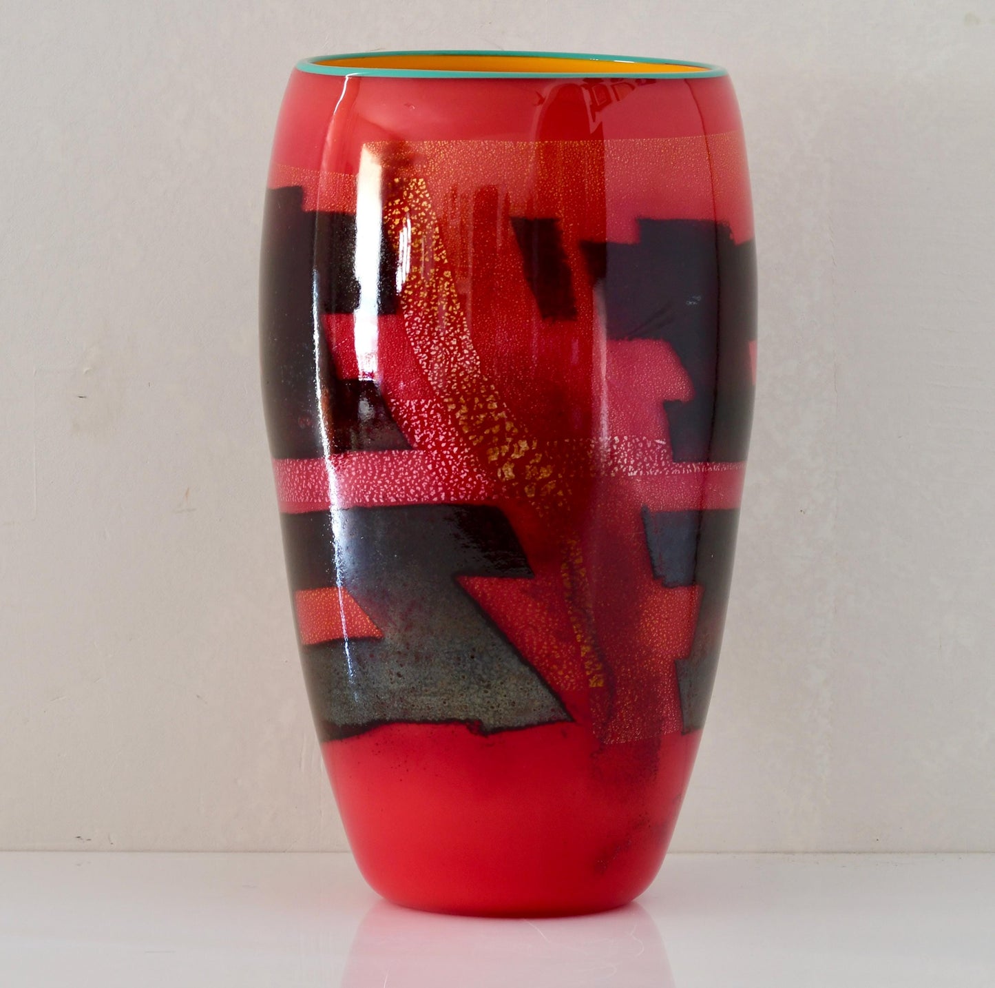 Michael Sosin Signed Kanji Red Art Glass Vase 1998
