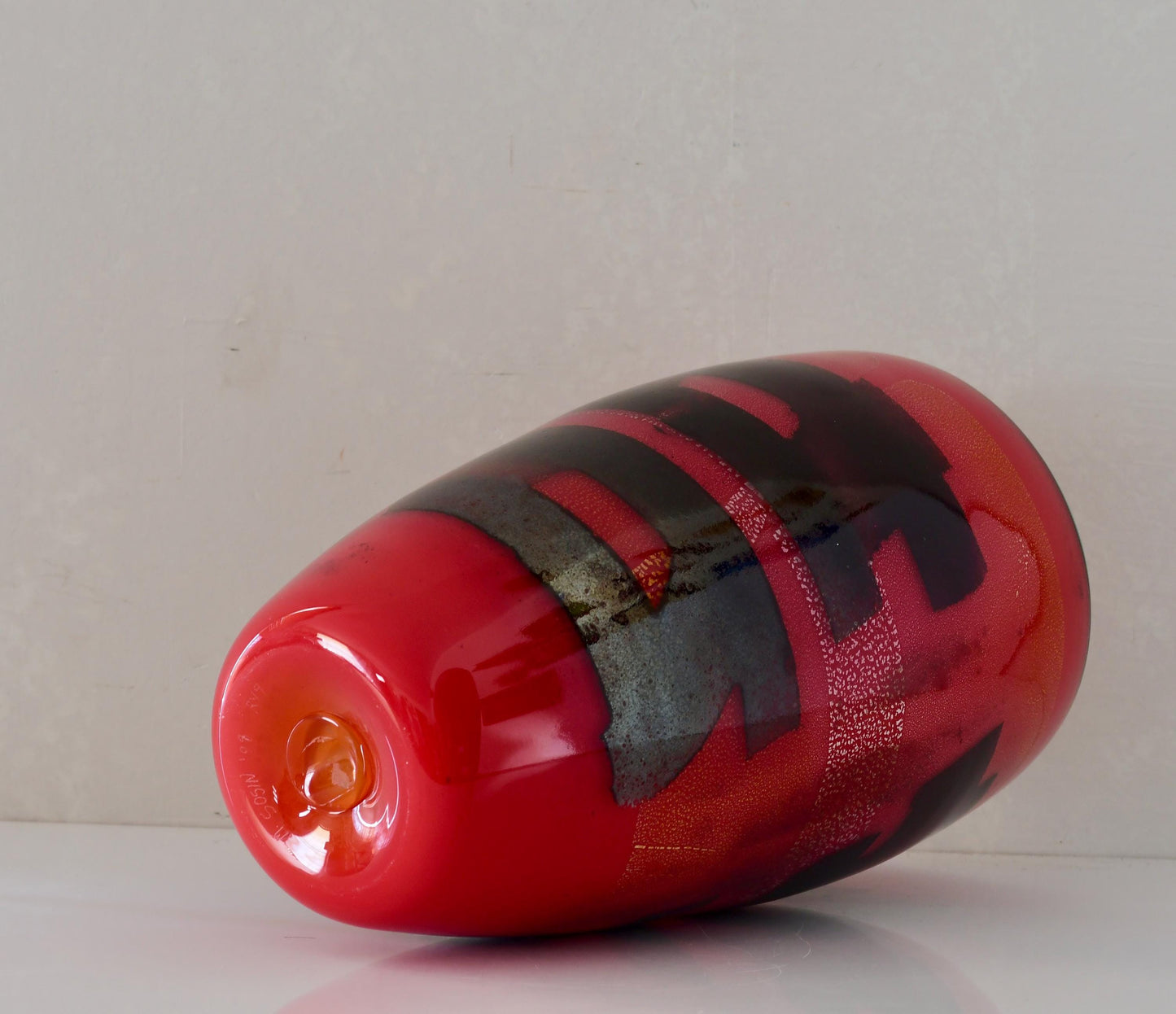 Michael Sosin Signed Kanji Red Art Glass Vase 1998