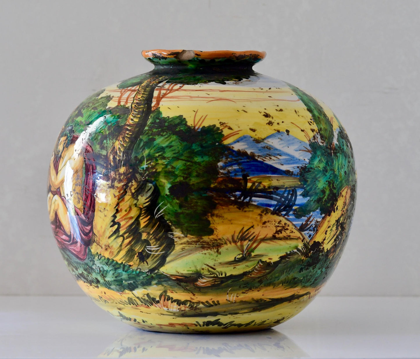 Antique Italian Majolica Vase Hand Painted